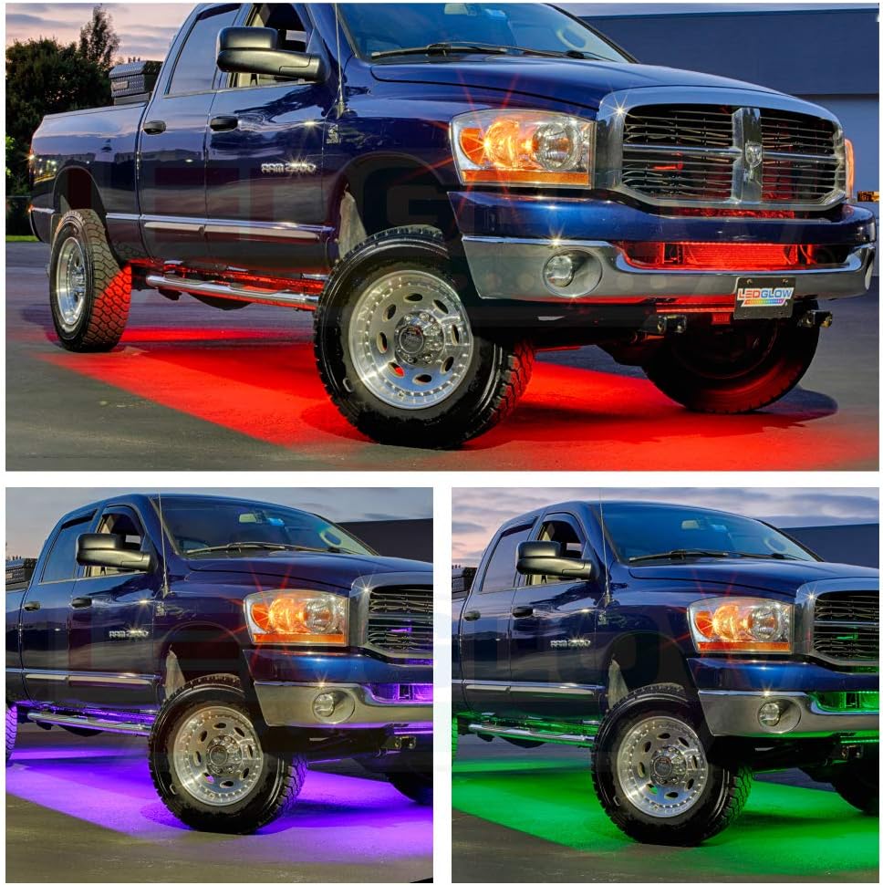LEDGlow 6pc Million Color Multi-Color Truck LED Neon Underglow Accent Lighting Kit - 18 Solid Colors - 12 Patterns - Music Mode - Rigid Multi-Color Underbody Tubes - Includes Control Box & Remote
