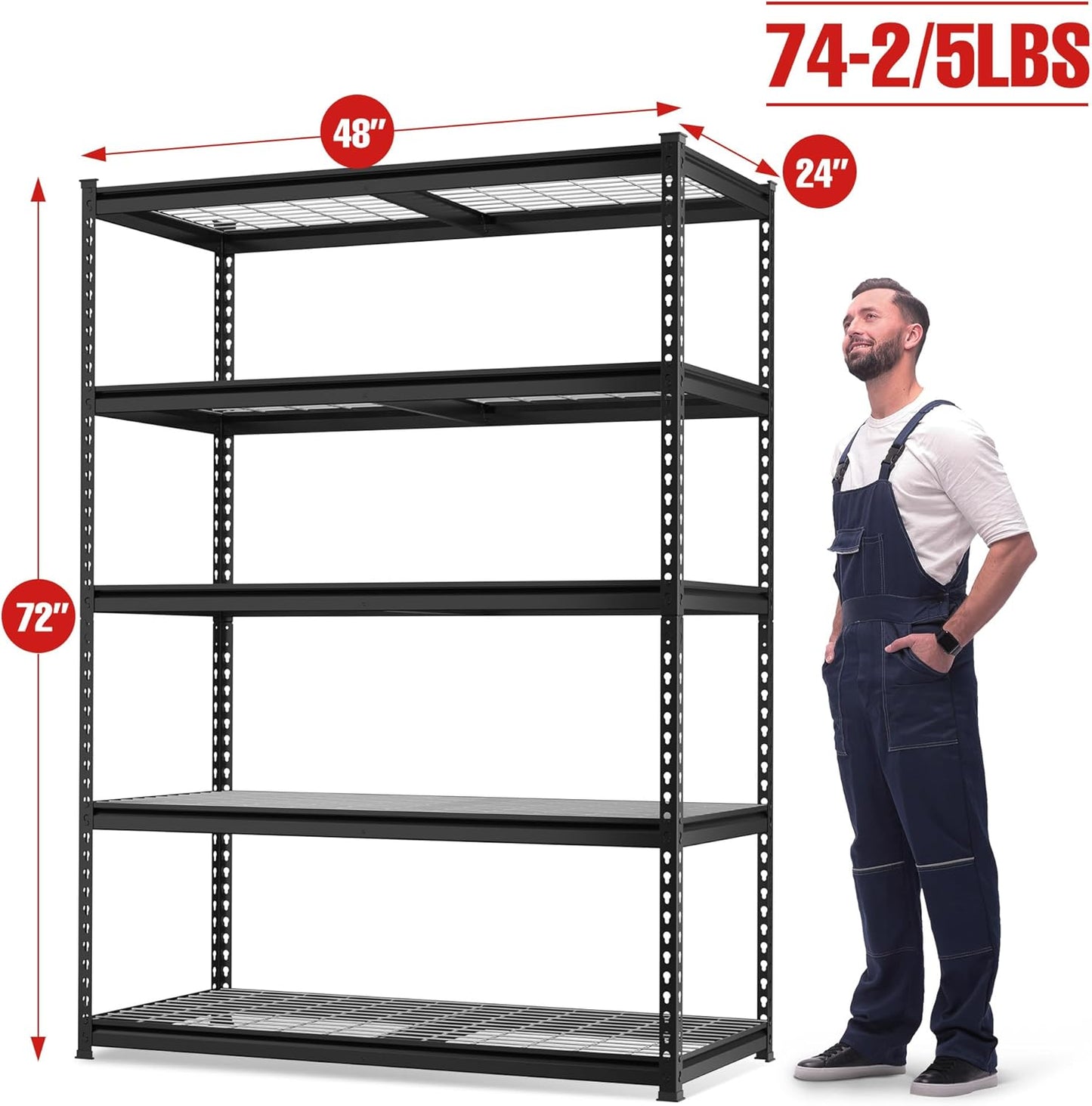 WORKPRO 4000LBS Heavy Duty Shelving, 48”W x 24”D x 72”H, 5-Tier Storage Shelves, Adjustable Metal Shelving, Garage Shelving for Basement, Warehouse, Workshop, 10 Pack