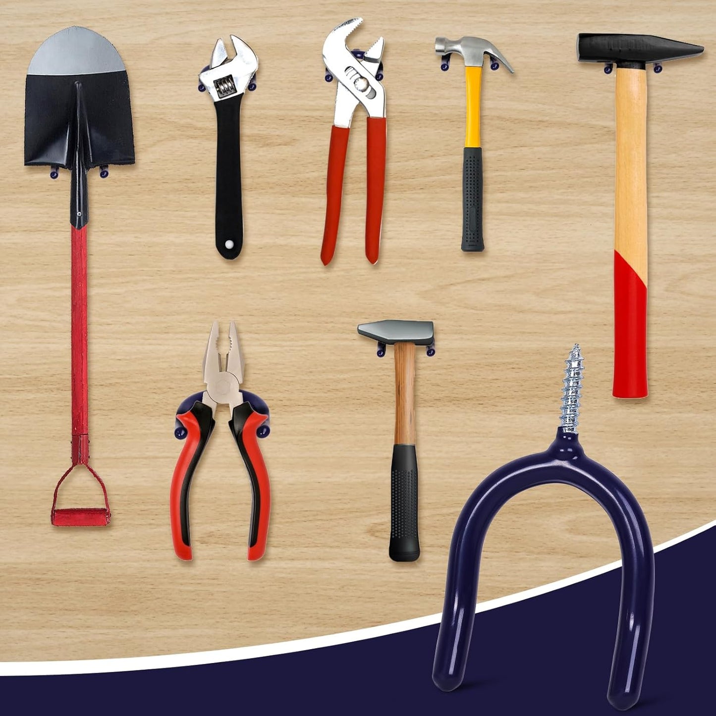 16 Pack Garage Storage System Steel U Hooks with Anti-Slip Coating Home Improvement and Organization Screw in Hooks Easy Wall Mounting Heavy Duty Bike and Ladder (Blue, 16 Pack)