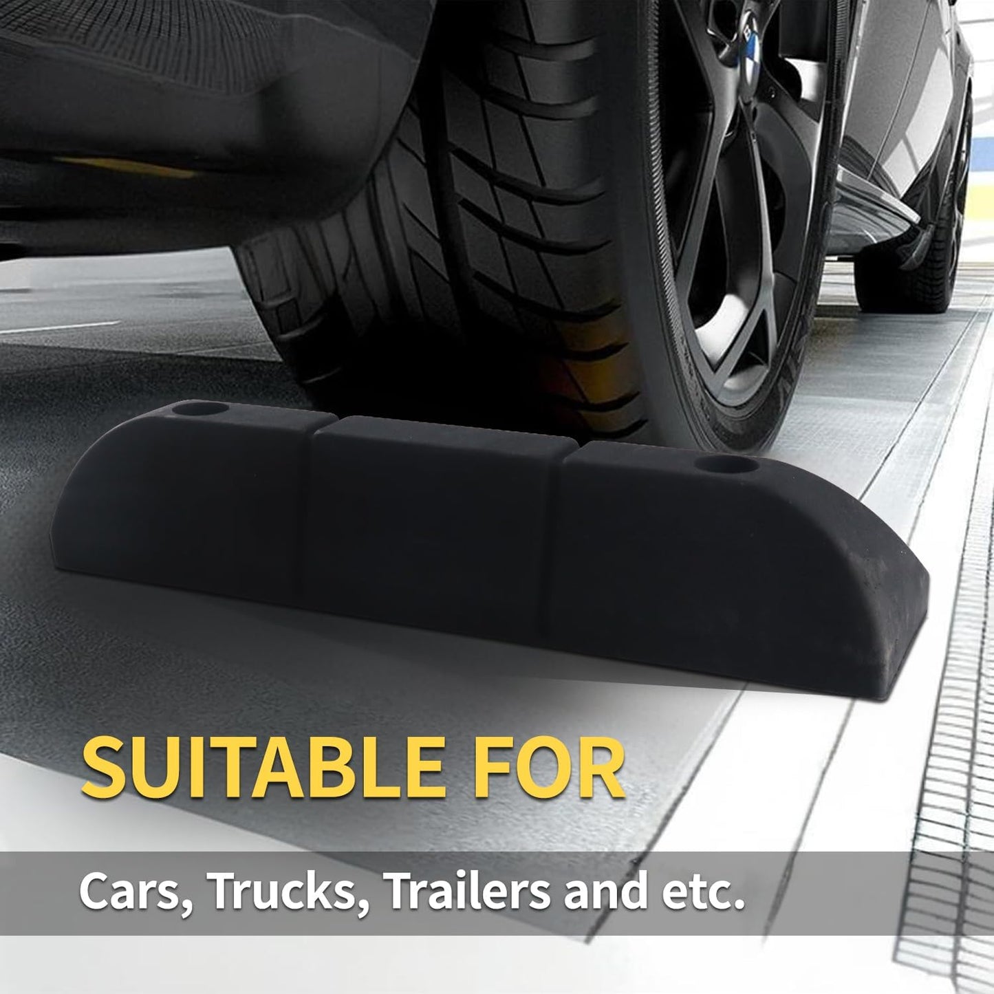 Parking Stopper for Garage Parking Aid 2 Pack Block, Car Truck Curb Floor Parking Lot Wheel Tire Stops Bumpers with Bolt Installation, Rubber Vehicles Aid Gadgets