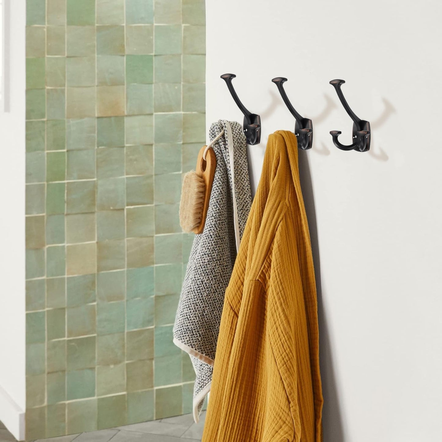 Large Wall Double-Sided Hook 2 Pack Oil Rubbed Bronze Hook Decorative Heavy Duty Solid Large Coat Hooks for Towel Hanging Coats Robe Towel Bags Door Back 2 Prong Hooks