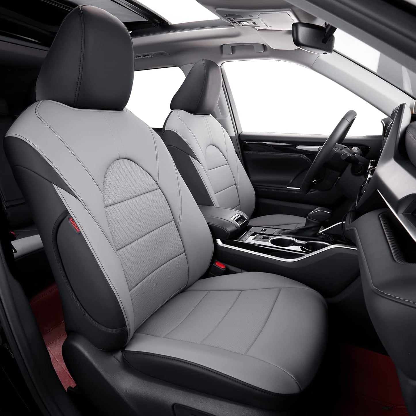 coverdream Custom Seat Covers Compatible with Select Toyota Camry Hybrid XLE,Hybrid XSE 2018 2019 2020 2021 2022 2023 Models - Leatherette (Black/Gray,Full Set)