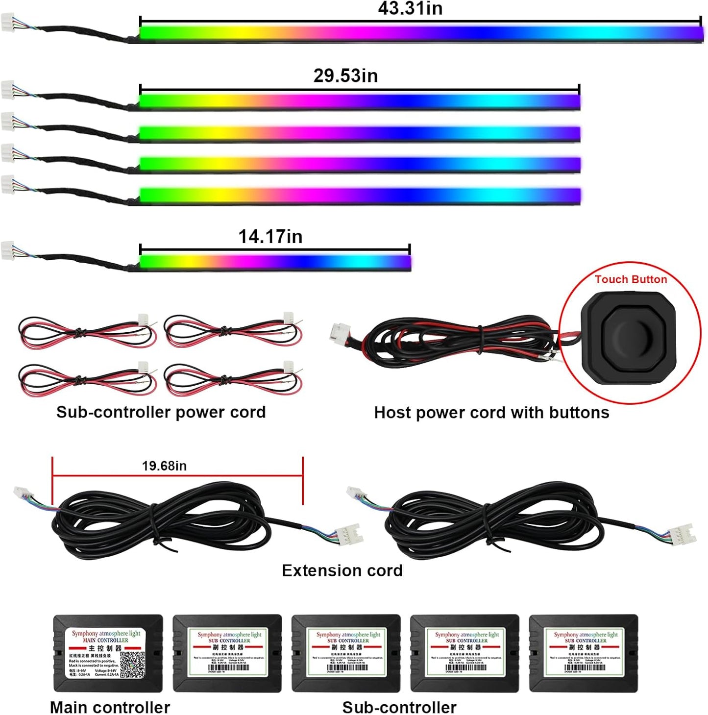 Dreamcolor Acrylic Interior Car Lights, AMKI Car LED Strip Light with Bluetooth APP, Car Ambient Lighting Kit with RGB 6 in 1 and 175 inches 593 LEDs, 16 Million Colors Sound Activated Car Neon Lights