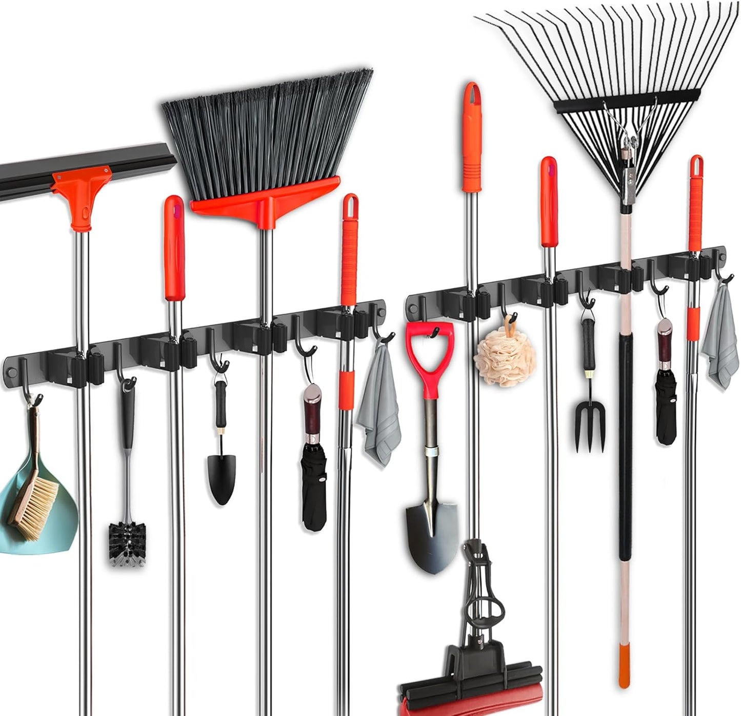 2 Pack Mop and Broom Holder Wall Mount, Upgraded Broom Hanger Wall Mount, Stainless Steel Broom Organizer for Closet Garage Laundry Room Kitchen Wall Decor Black 4R5H