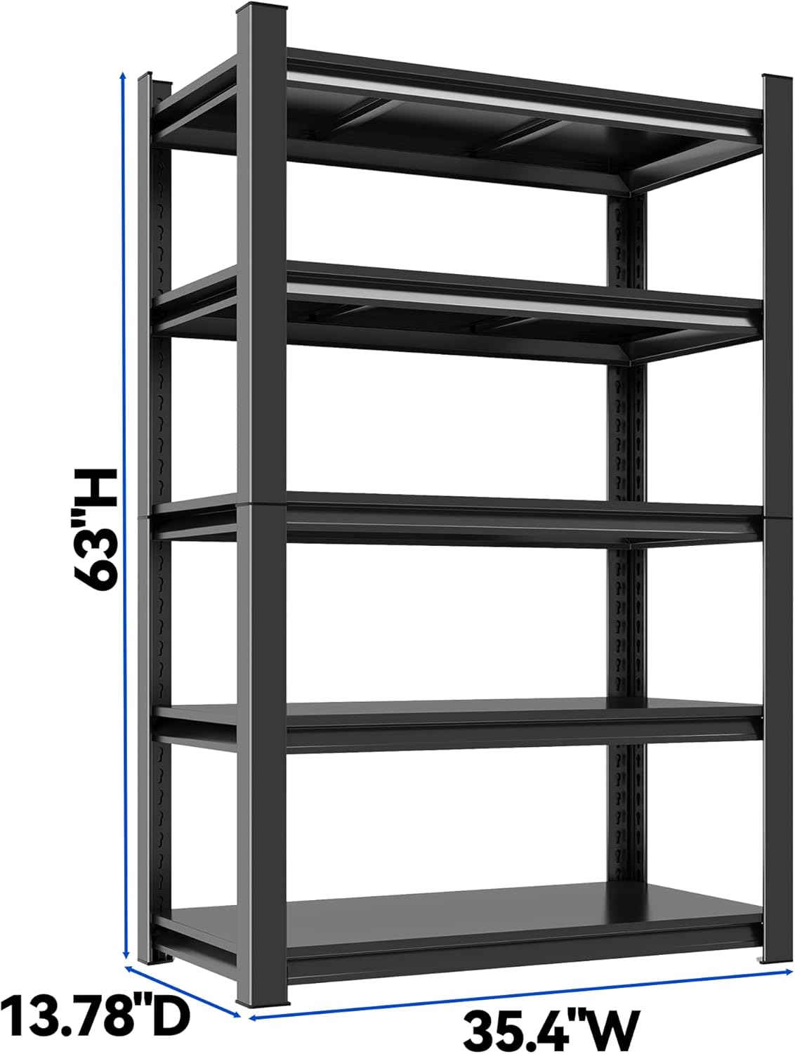 63"H Garage Shelving Heavy Duty Rack, 3000 LBS Extra Large Capacity 5 Tier Adjustable Storage Shelves, Metal Industrial Shelf Units for Garage, Basement and Warehouse, 63"H×35.4"W×13.78"D, Black