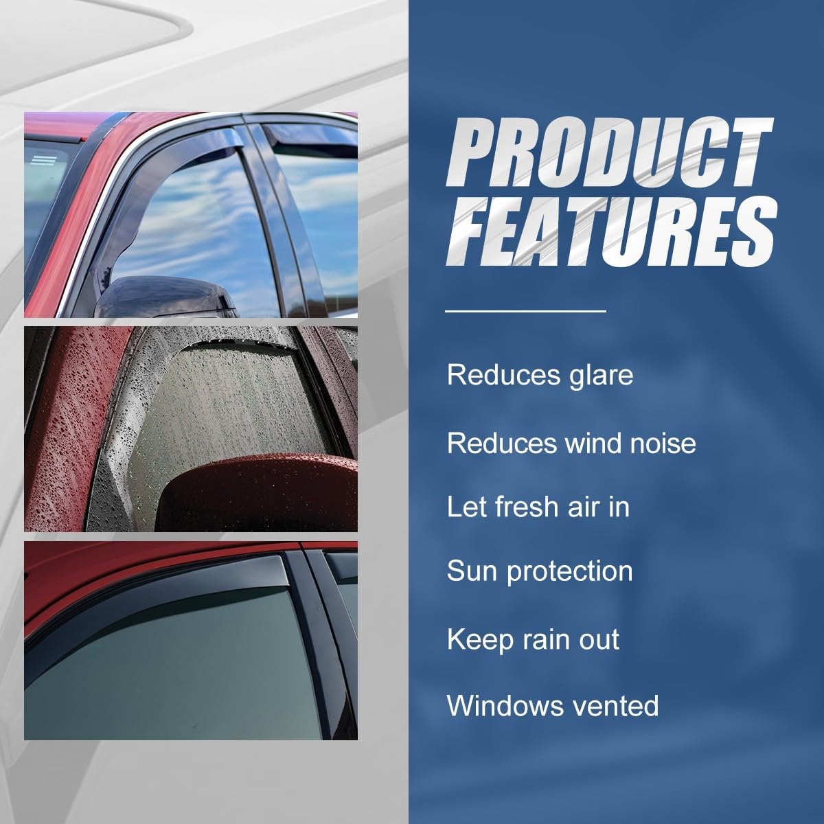 Auto Dynasty 4Pcs Carbon Fiber Pattern Window Visors Compatible with 1992-2000 Chevy Tahoe GMC Yukon 4-Dr Suburban C/K Series Crew Cab, Tape-On Front & Rear Window Deflectors Rain Guards, Glossy Black