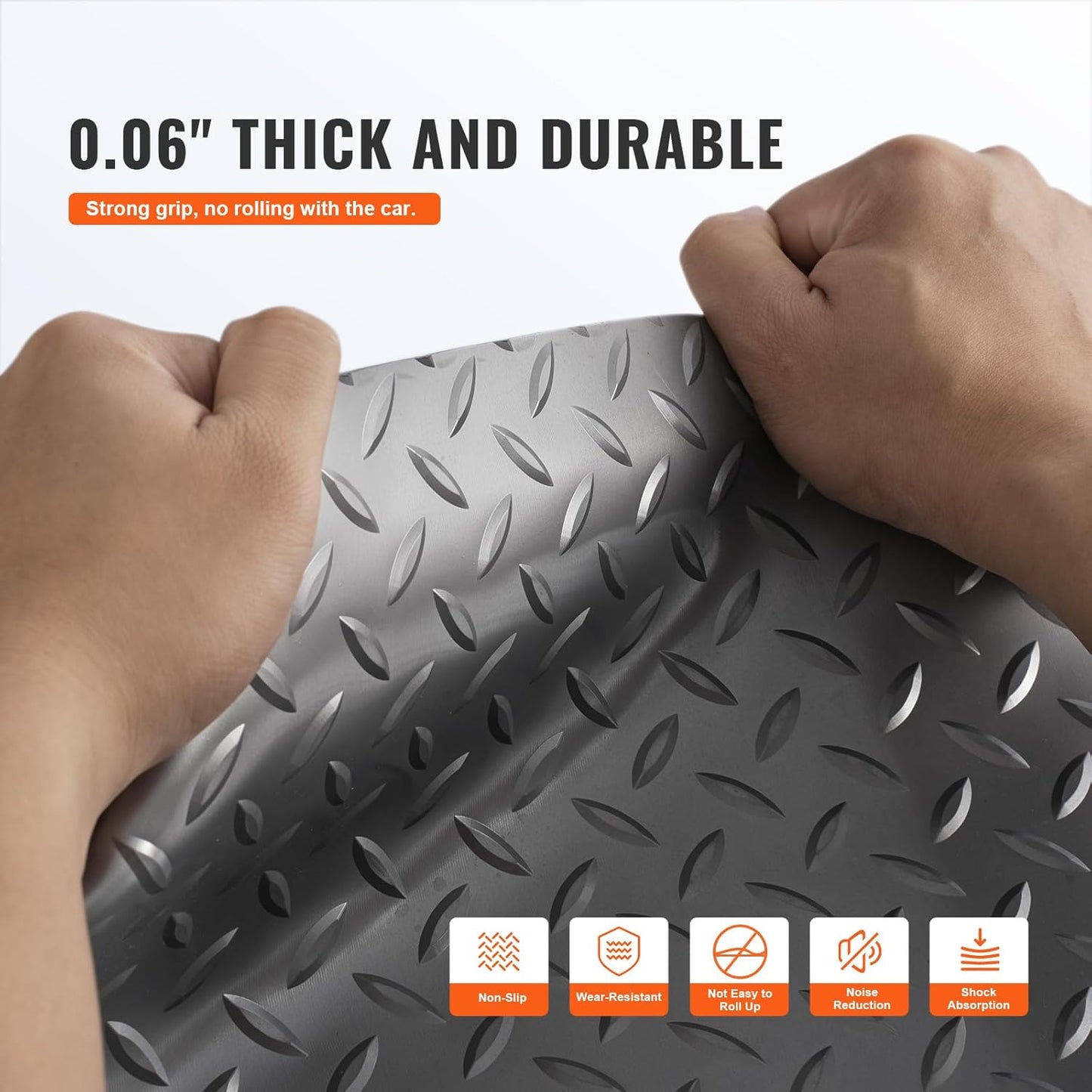 VEVOR Garage Floor Mat, 9.2 x 4.9 FT PVC Garage Flooring Roll, Non-Slip Diamond Texture, 45.21 sq.ft Covering Space, Garage Mats for Under Cars, for Gyms Boats Car Trailer, Silver