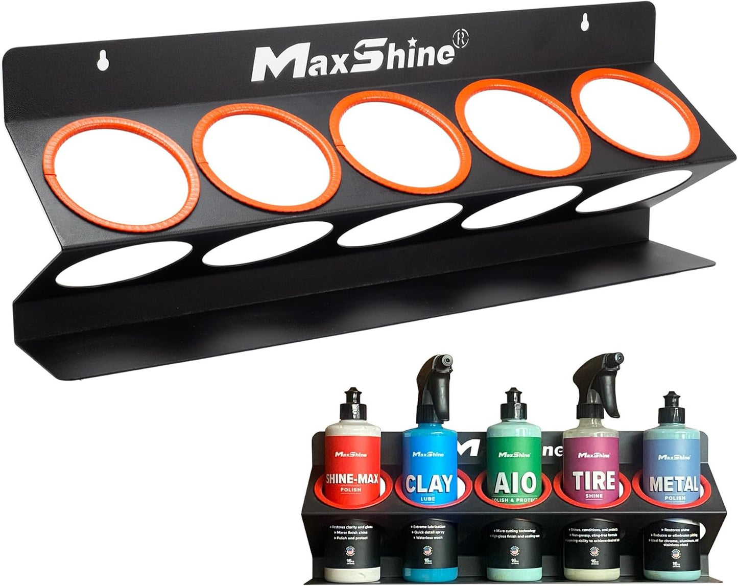 Maxshine Universal Detailing Spray Bottle Holder - Holds 5 Sprayers (16oz), Sturdy & Lightweight Organizer, Easy Wall Mounting, Ideal for Garage & Mobile Use, Auto Detailing Accessories & Supplies