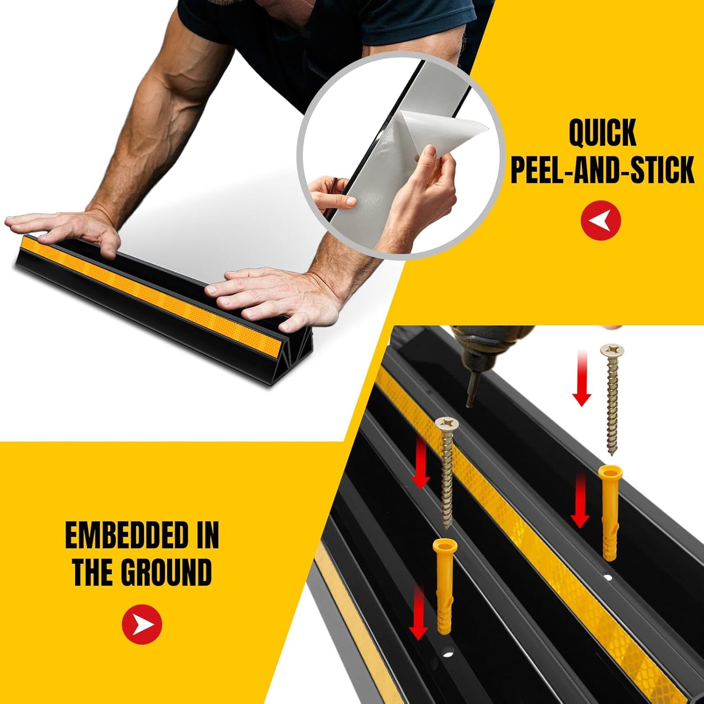 2 Pcs 18'' Parking Car Wheel Stopper for Garage with 2 Installation Methods, Heavy Duty Tire Stops with Reflective Tapes, Car Parking Aids for Garage, Easy to Install