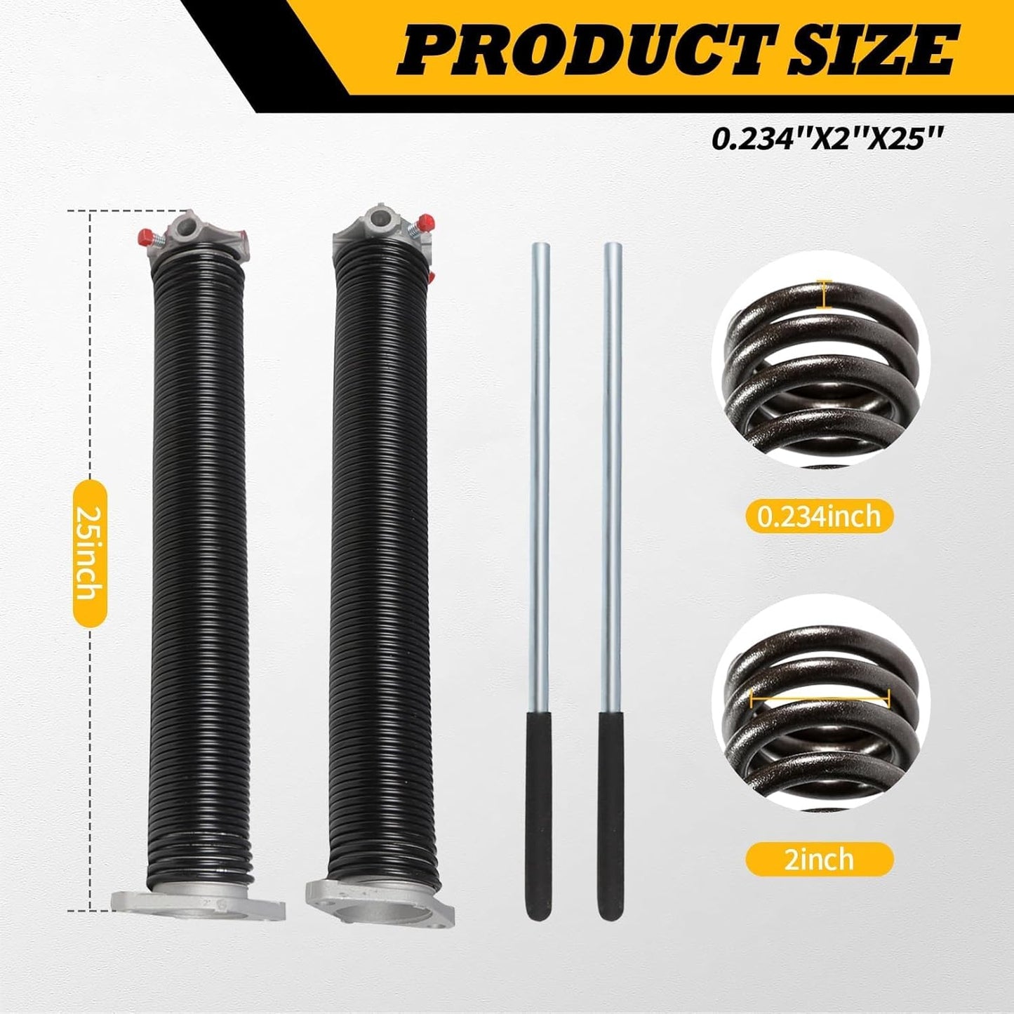 Pair of 2"Garage Door Torsion Springs Set with Non-Slip Winding Bars, Electrophoretic Coated (0.234X2"X25")