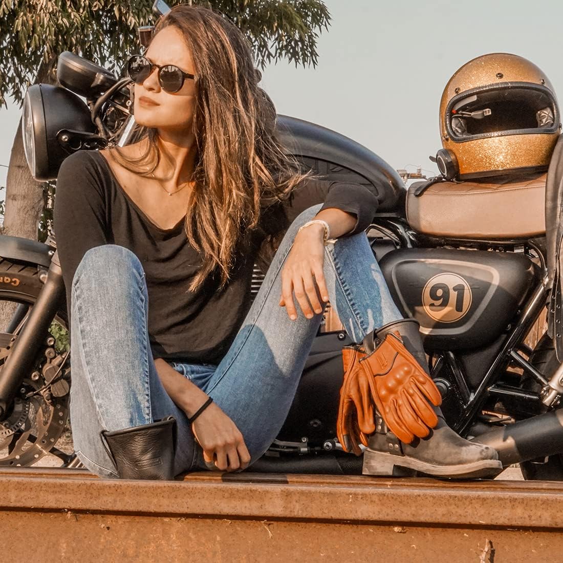 Harssidanzar Women's Motorcycle Gloves,Leather Motorcycle Gloves, Motorbike Gloves, Road Racing, Cycling, Climbing, Powersports Gloves Touchscreen GL016