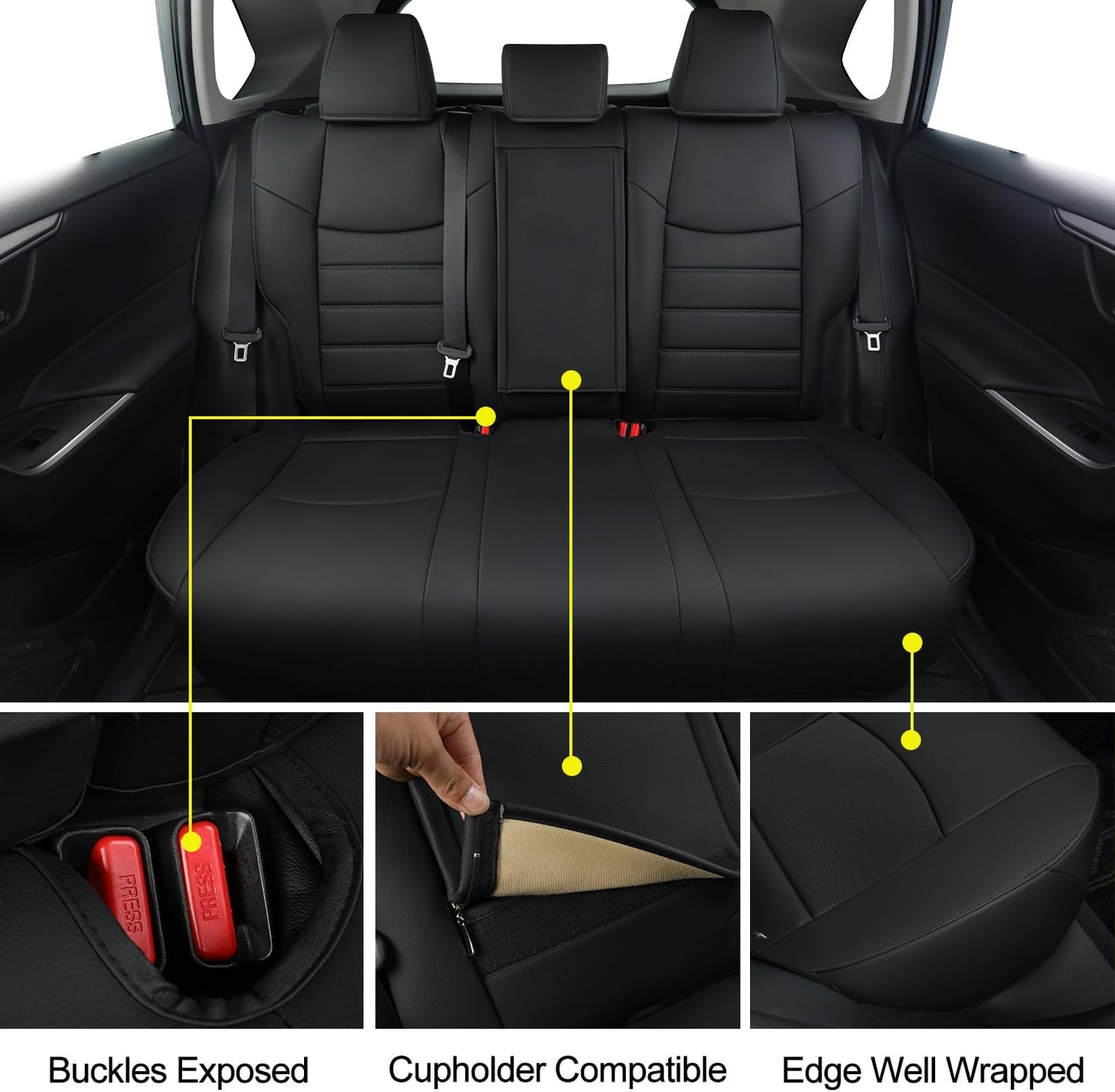 RISINGSTAR Rav4 Hybrid Seat Covers, fit 2019-2025 Toyota Rav4 Hybrid LE,XLE,Woodland Edition,XLE Premium,Limited, Not for XSE/SE/Plug-in(Black)