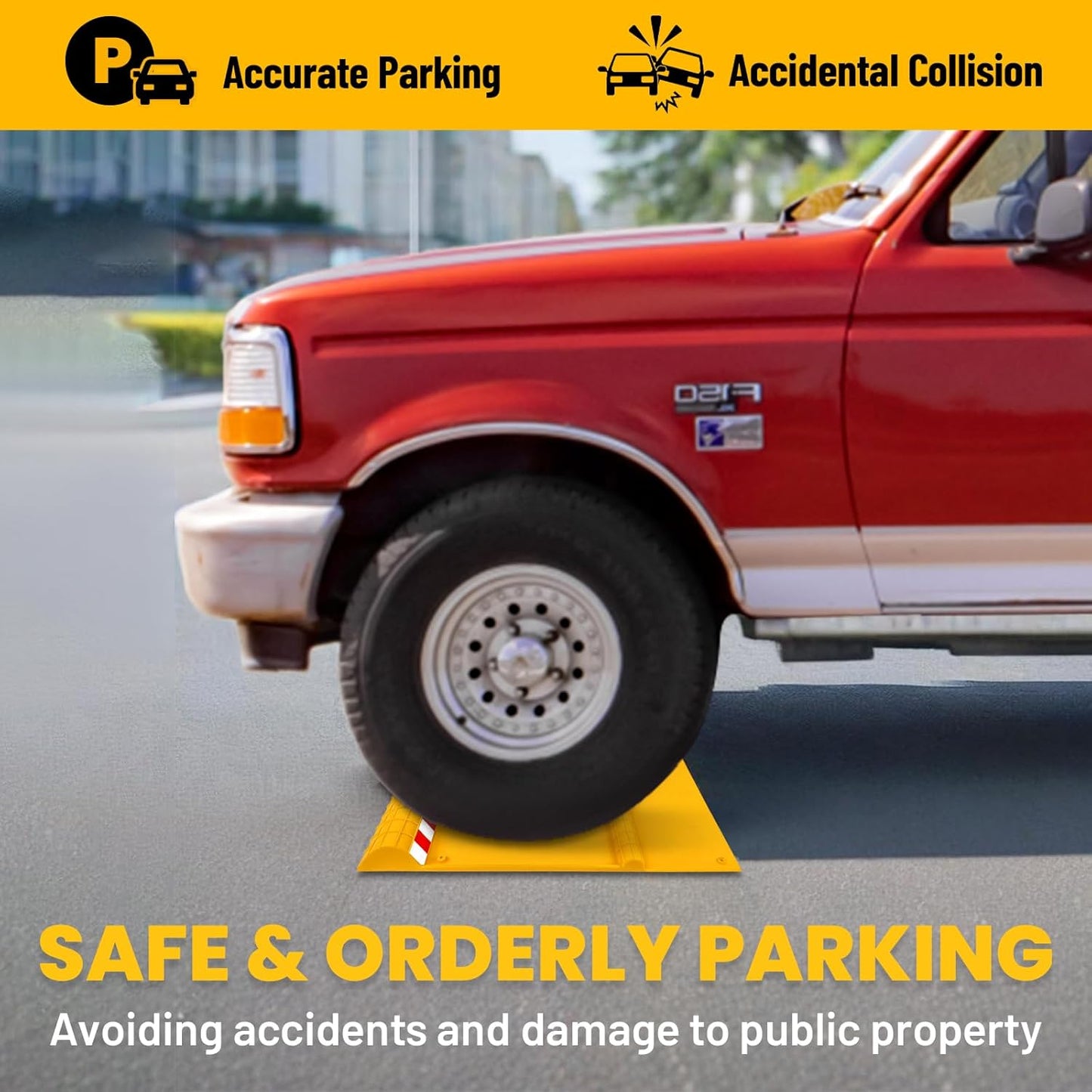 2 Pack Parking Mats for Garage Floors, 21.6" x 11" x 1.9" Heavy Duty Garage Car Parking Mat with High Visibility, Wheel Stops for Car Truck Indoor Outdoor, Yellow