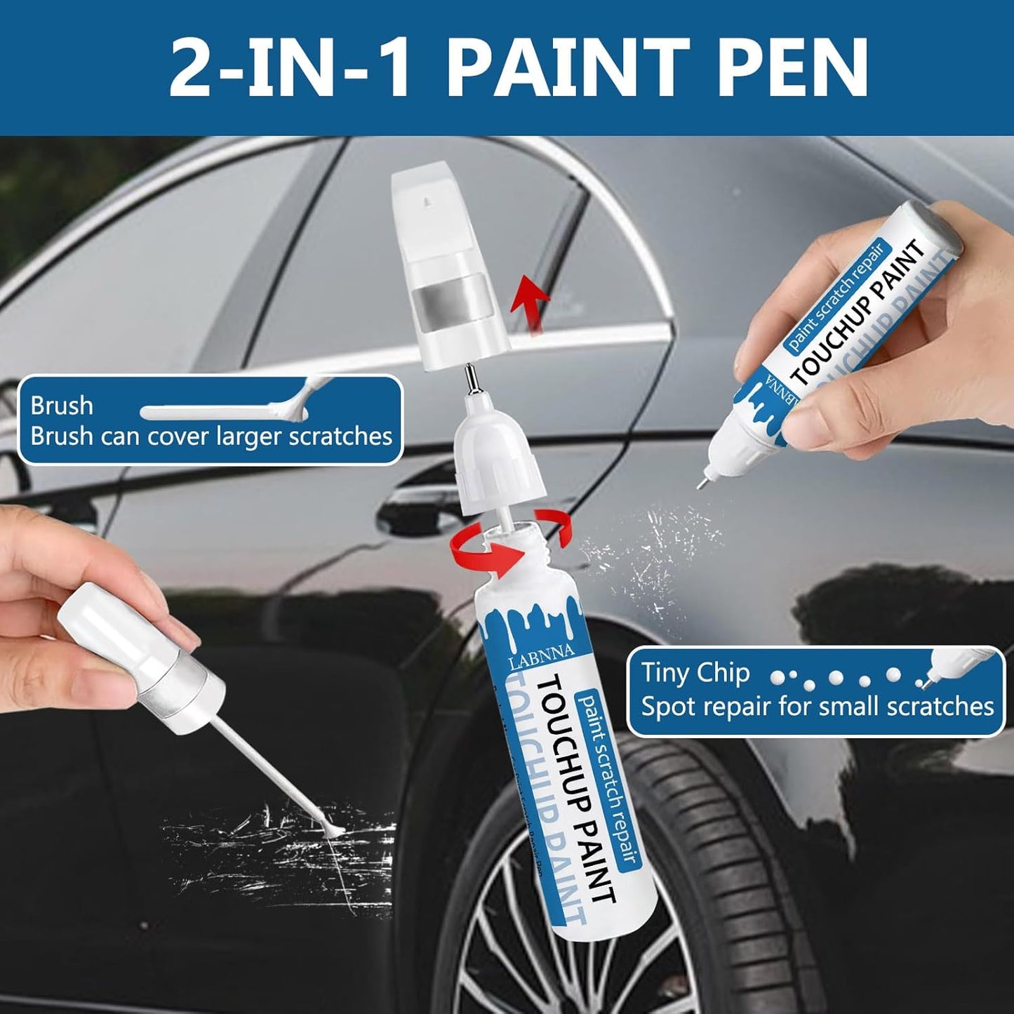 Dark Graphite (A90) Touch Up Paint for BMW-Exact Match 2 in 1 touchup Paint Pen for Chips and Nicks Repair Car Paint Scratch Repair Kit