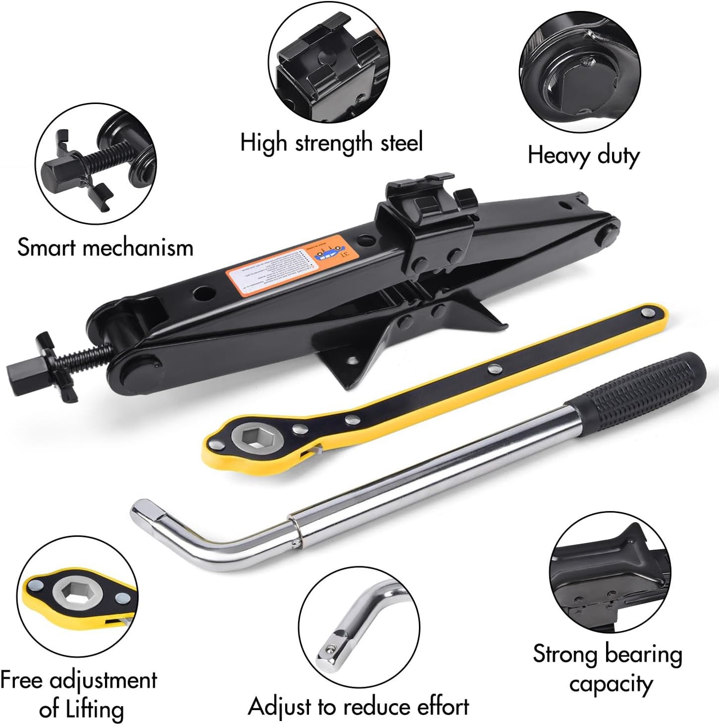 Scissor Car Jack 3 Ton (6610 lbs) Tire Changing Kit with Lug Wrench - Emergency Kit for Car, SUV, MPV
