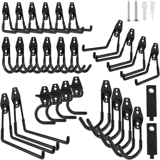 Garage Hook Heavy Duty Wall Storage Hangers, 28 Pack Garage Storage Hooks Steel Tool Black for Ladders, Ropes, Garden Tools