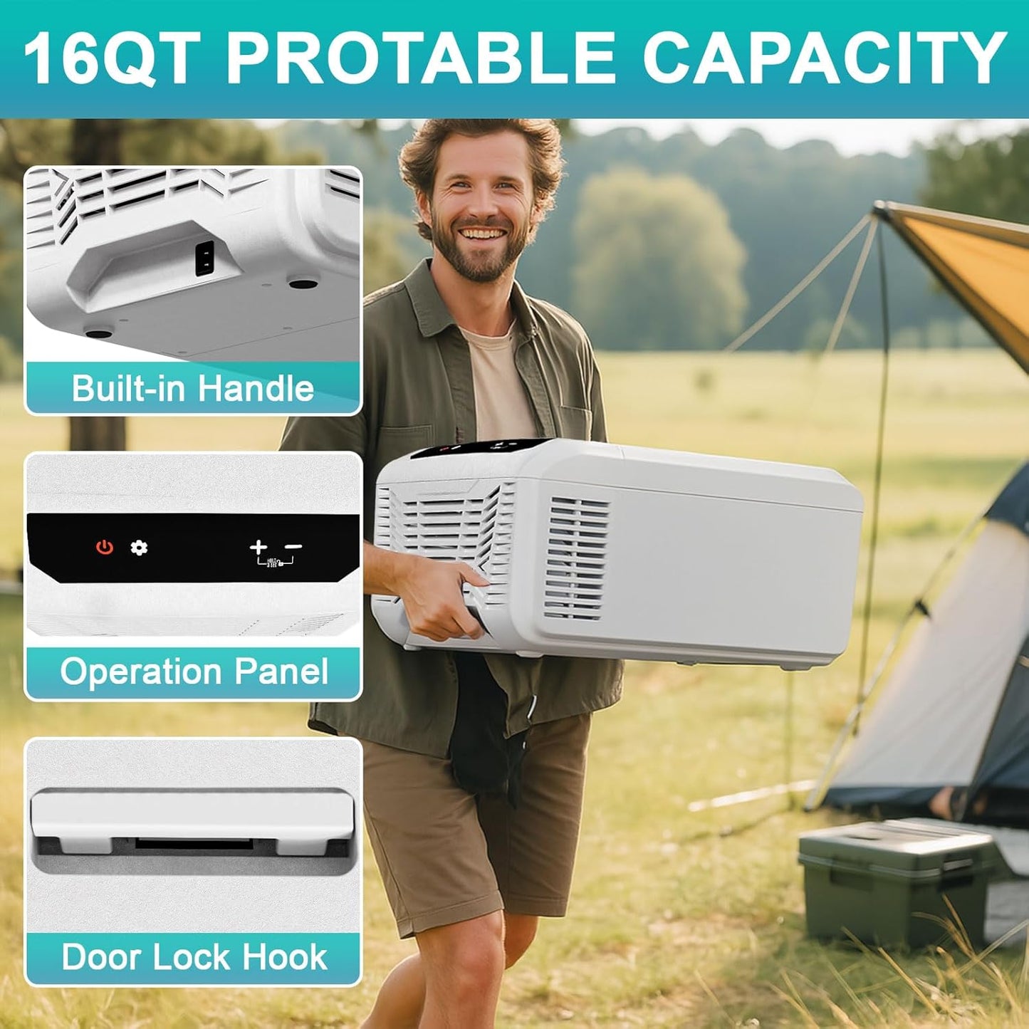 Eeivess 12 Volt Refrigerator, 16QT(15L) Portable Freezer Compressor Cooler, 12/24V DC & 110-240V AC, -4℉~68℉ Dual Mode, Car Fridge for Camping, Travel, Truck, RV, Boat