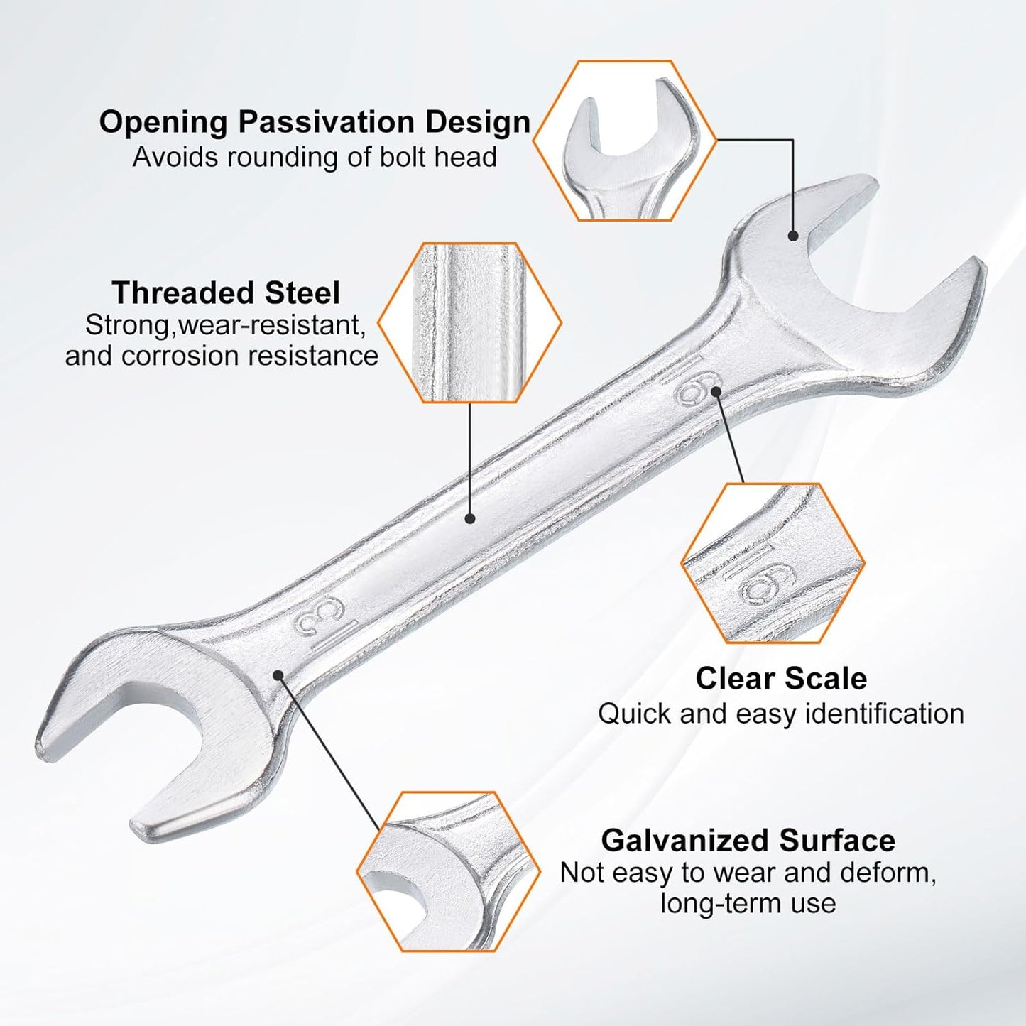 HARFINGTON Double Open End Wrench 13mm x 16mm Metric 15 Degree Offset Angle Small Flat Head Wrench Galvanizing Open Ended Spanner for Automotive Repair Furniture Assembly