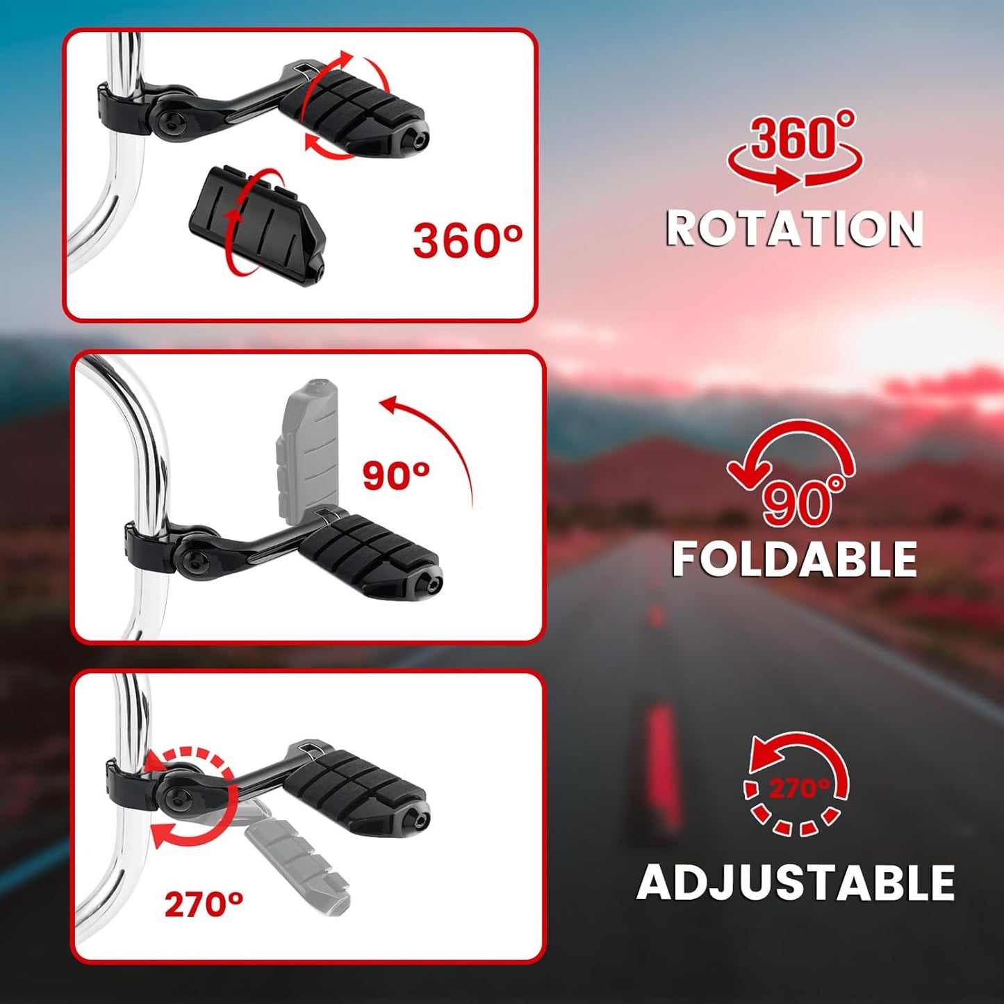 1.25" Highway Pegs Long Angled Pegs Adjustable for Harley Davidson Touring Road King Road Glide Street Glide Electra Glide Dyna Sportster Softail 1 1/4" Engine Guard Foot Peg, Black