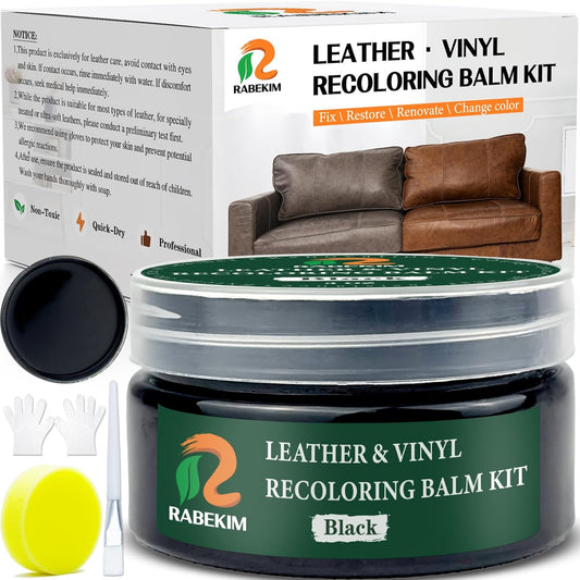 Black Leather Repair Kit, Leather Recoloring Balm – Restore & Repair Faded Leather on Couches, Car Seats, Shoes & Furniture | Leather Color Restorer & Conditioner | Easy DIY Application