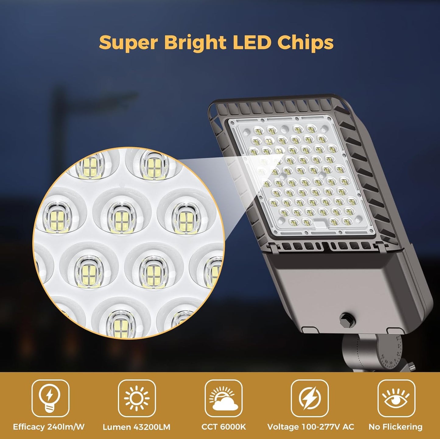 180W LED Parking Lot Lights Commercial Area Oudoor Lighting Street Light with Dusk to Dawn Photocell 32400Lm(180LM/W) 6000K IP65 Waterproof 100-277V for Driverway, Parking Lot 6 Pack