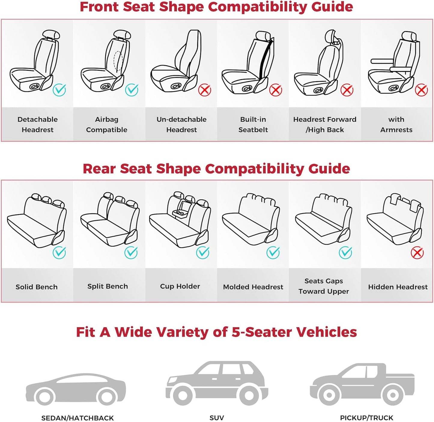 Beige Car Seat Covers Full Set - Waterproof Leather Car Seat Protector Universal Fit Altima Murano Accord Avalon