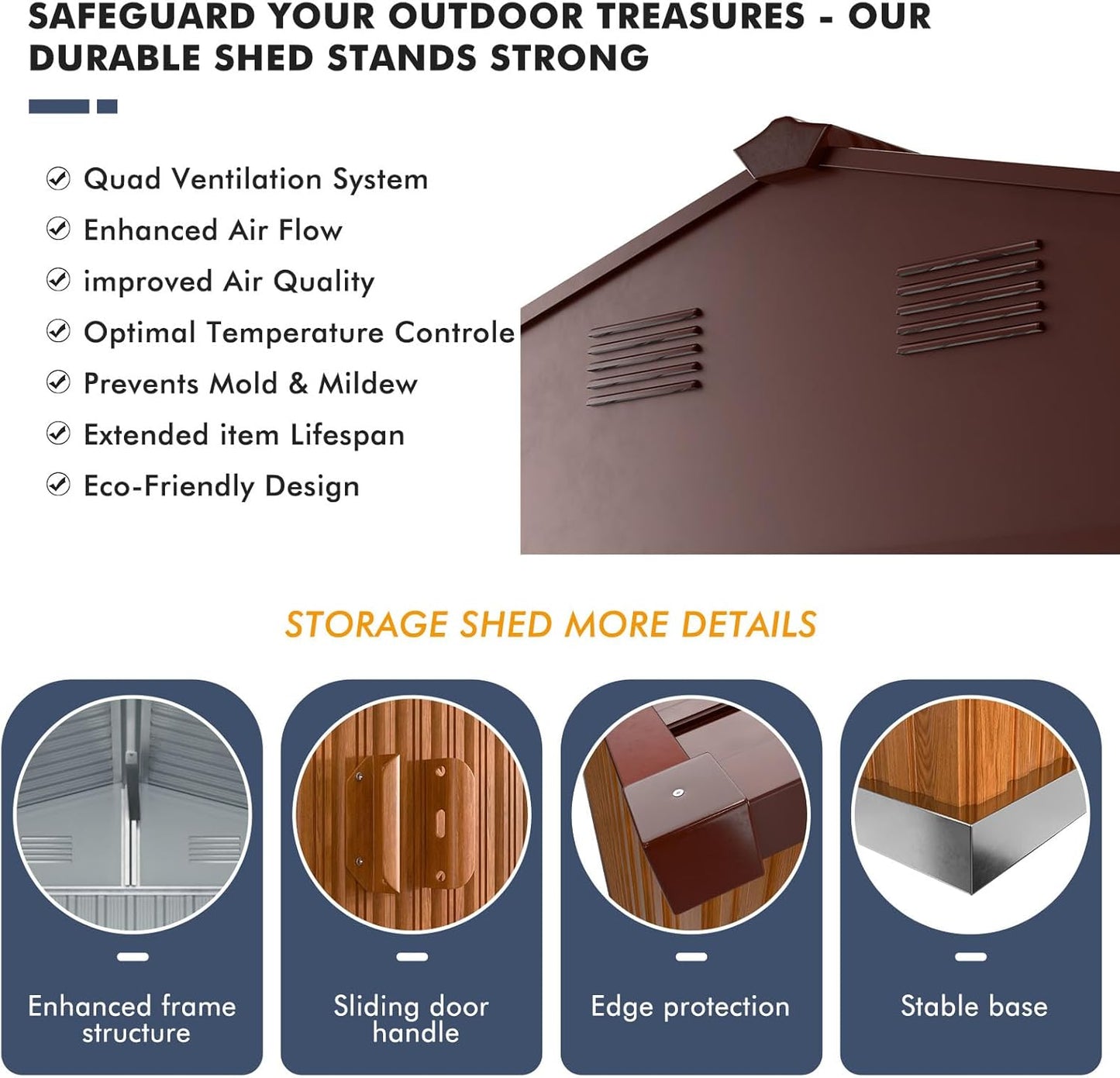 Metal Shed 8x10 FT - Steel Tool Storage with Sliding Door & Vents - Outdoor Bike Sheds for Garden, Backyard, Patio - Utility Storage Solution