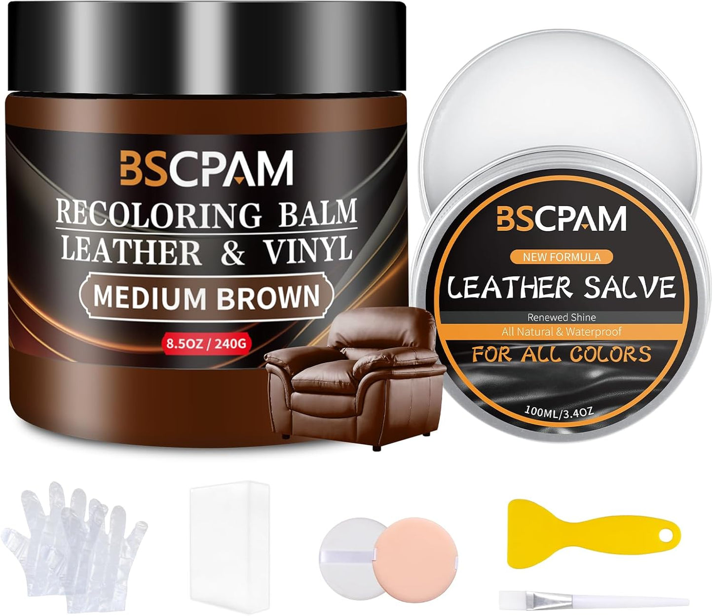 Medium Brown Leather Recoloring Balm with 100ml Mink Oil,Leather Couch Scratch Remover,Leather Repair kit for Vinyl Furniture and Car Interior,Leather Dye Paint,Mink Oil for Leather