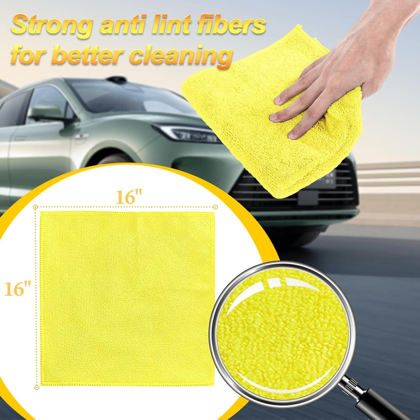 Microfiber Car DryingTowel, Exterior & Interior, Extra Soft,Reusable and Durable,Absorbent, Lint-Free,Interior Microfiber Rags 16in x 16in-12 Packs Grey+Blue+Yellow