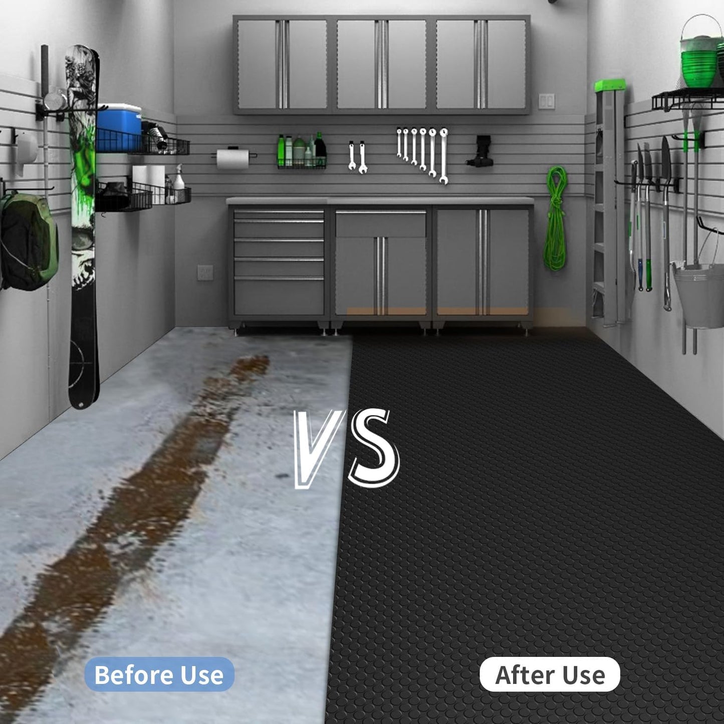 Premium Garage Floor Mat, Commercial Grade Heavy Duty Parking Mat for Garage Floor, Golf Cart Parking, Water/Stain Resistant Floor Runner (Black Coin, 2 Rolls x 4 x 6.5 Feet)