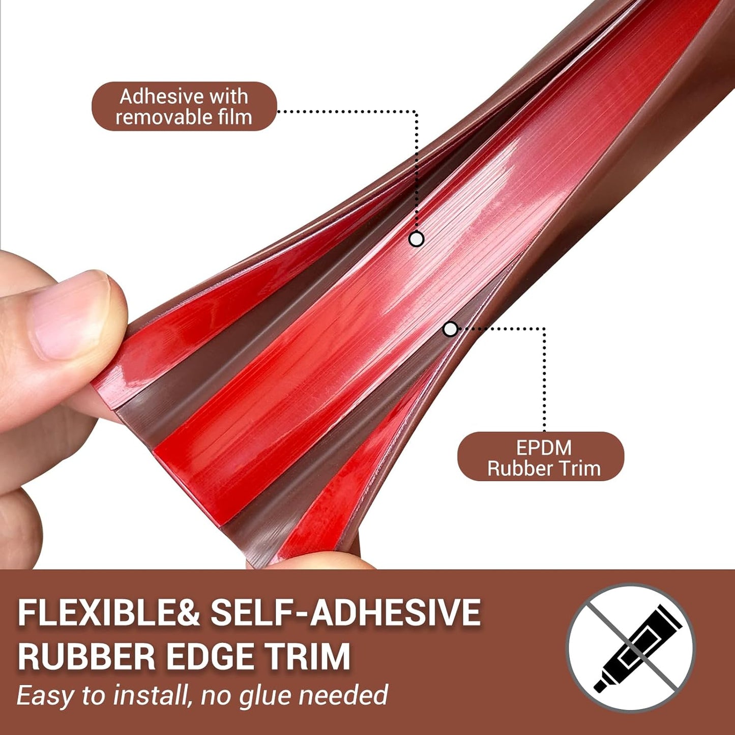 Rubber Edge Trim, Flexible Self Adhesive U Shaped Peel and Stick Edge Banding, 2"(50.8mm) U Channel Edge Protector, Edge Guards for Woods, Furniture, 20Ft, Brown Color
