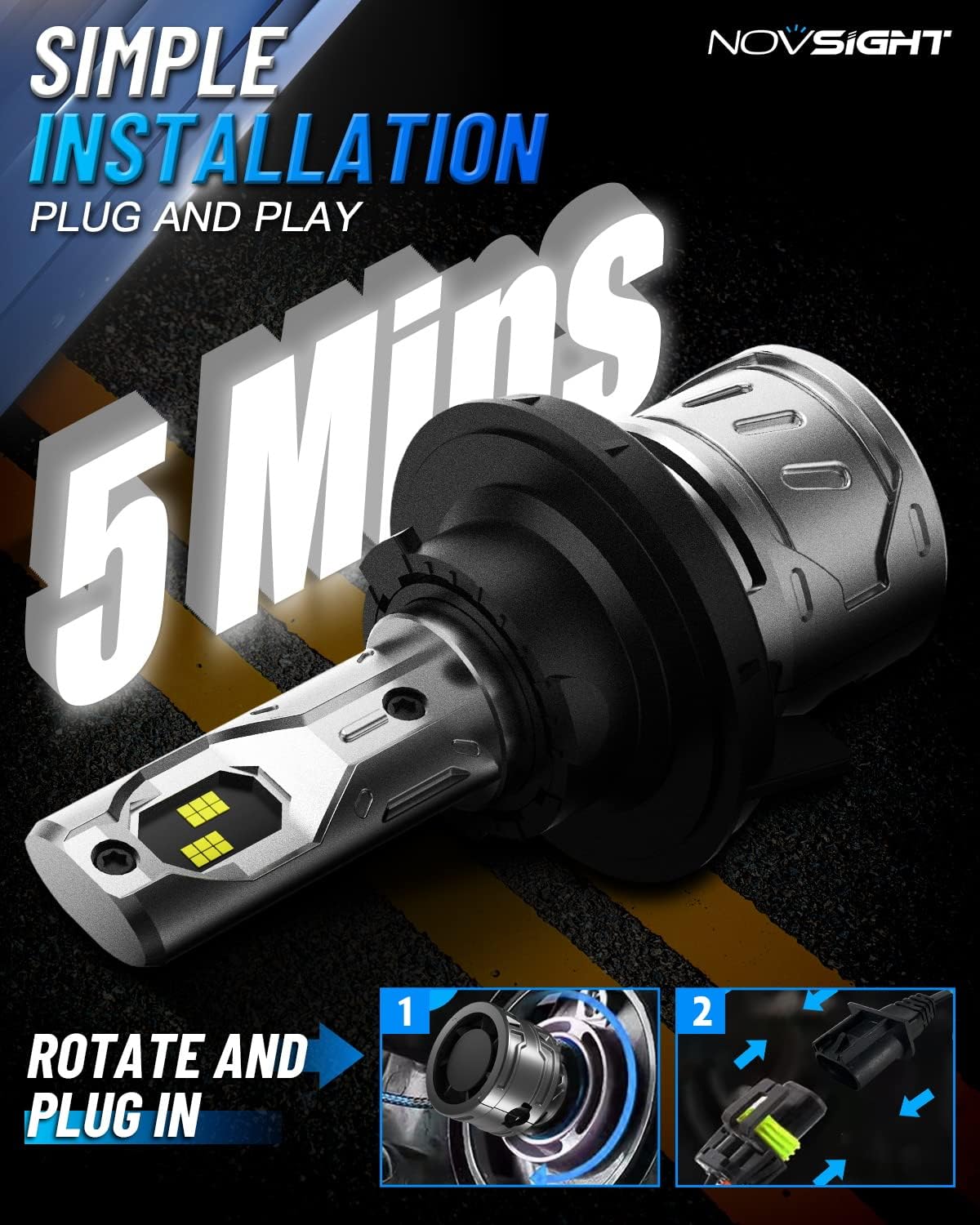 NOVSIGHT H13/9008 Bulbs Upgraded, 400% Brightness H13 Fog Bulbs, Quick Installation 9008, Pack of 2