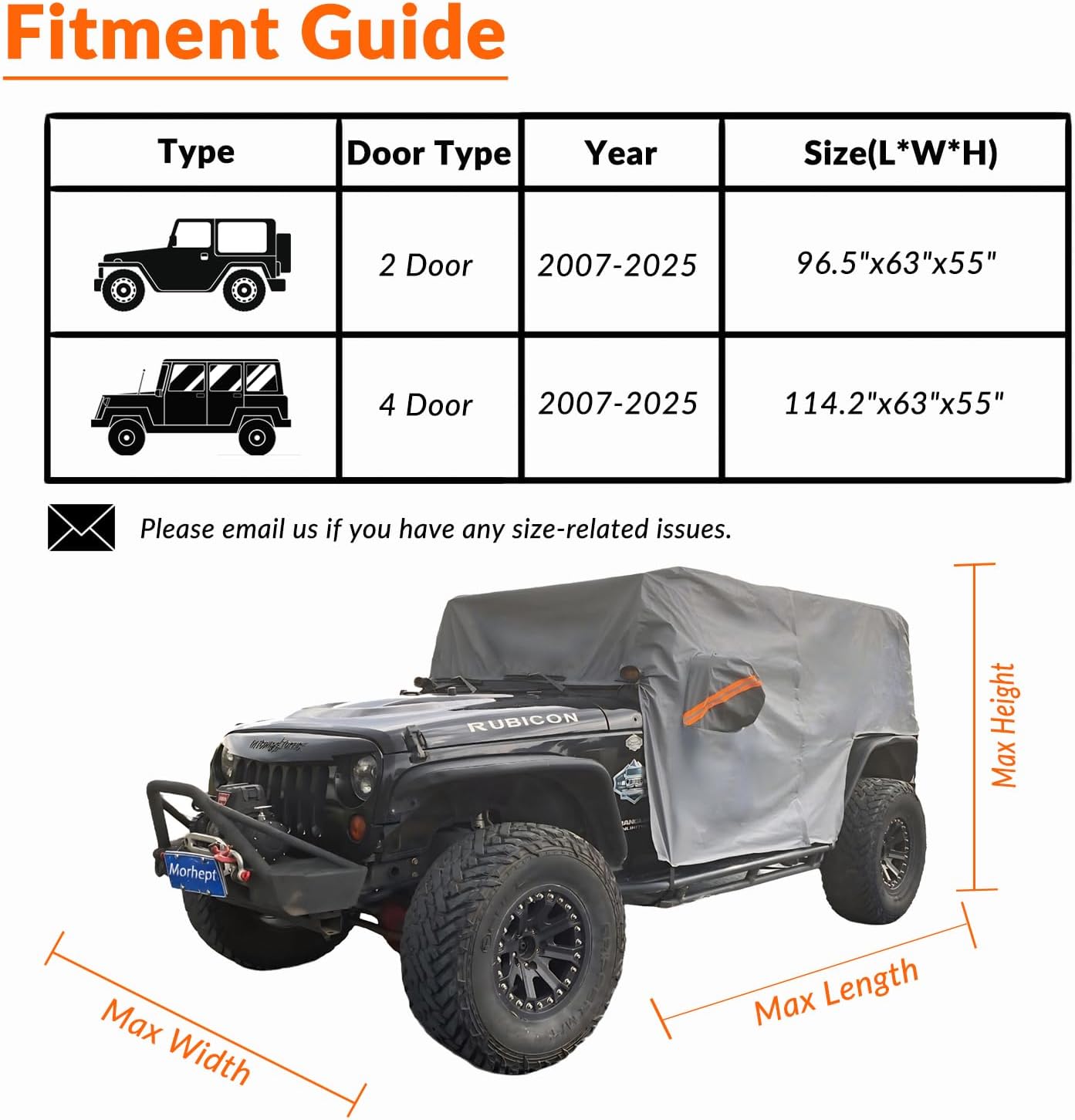 Cab Cover for Jeep Wrangler JK JL 2 Door 2007-2025, Waterproof Wrangler Rain Cover with Driver Door Zipper Soft Inner Liner All Weather Snow Rain UV Protection