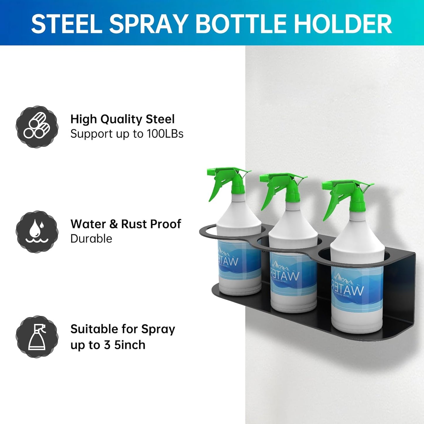 3 Holes All-Purpose Spray Bottle Holder Wall Mount Heavy Duty Spray Can Holder Rack Organizer Storage for Home Garage Workspace
