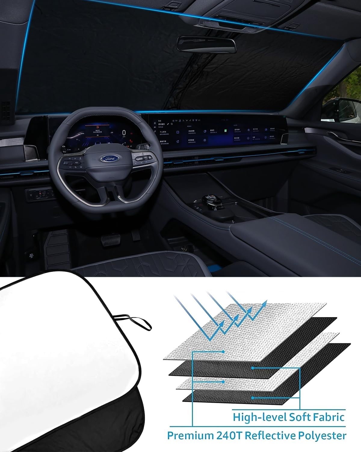 2025 Upgrade Front Windshield Sunshade fit for Ford Edge 2015-2024 Reflector Foldable Car Shade Automotive Windshield Sunshades Ford Edge Windshield Sun Shade |Keeps Your Vehicle Cool|