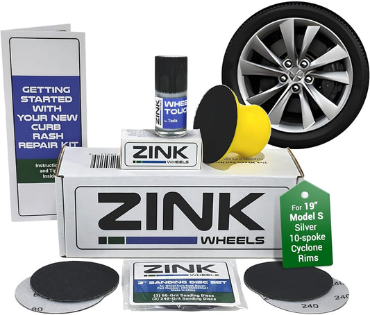 Premium Tesla Wheel Curb Rash Repair Kit for Model S 19-inch Silver Cyclone Rims - DIY Kit with Color-matched Touch Up Paint - Made in USA