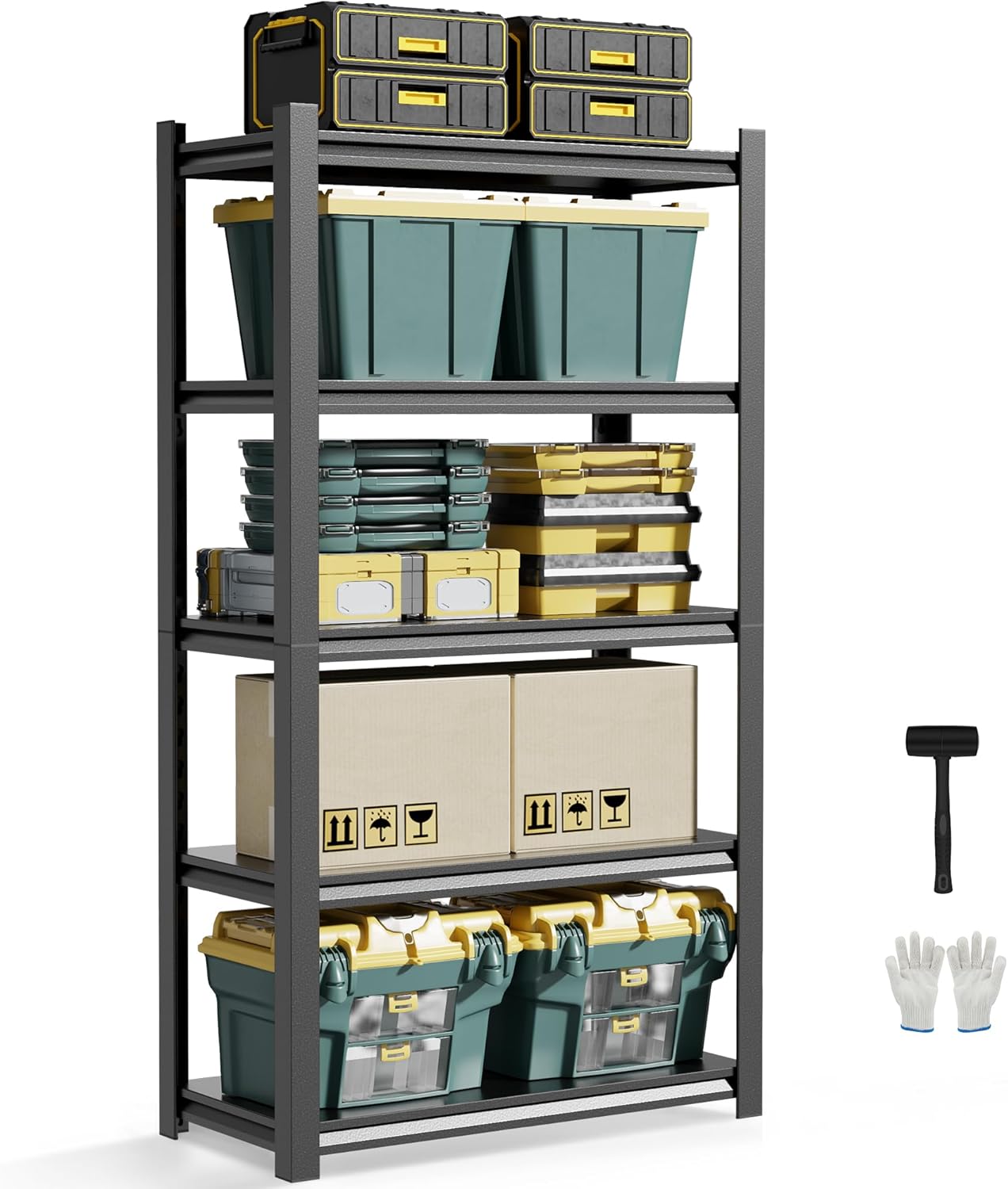 JHYKHG 39" W Storage Shelves,5-Tier Heavy Duty Garage Shelving,Adjustable Shelving Unit,Metal Shelf,Boltless Assembly Rack for Warehouse,Shed,2,500 lb Load,18 x 39 x 72 Inches,Black