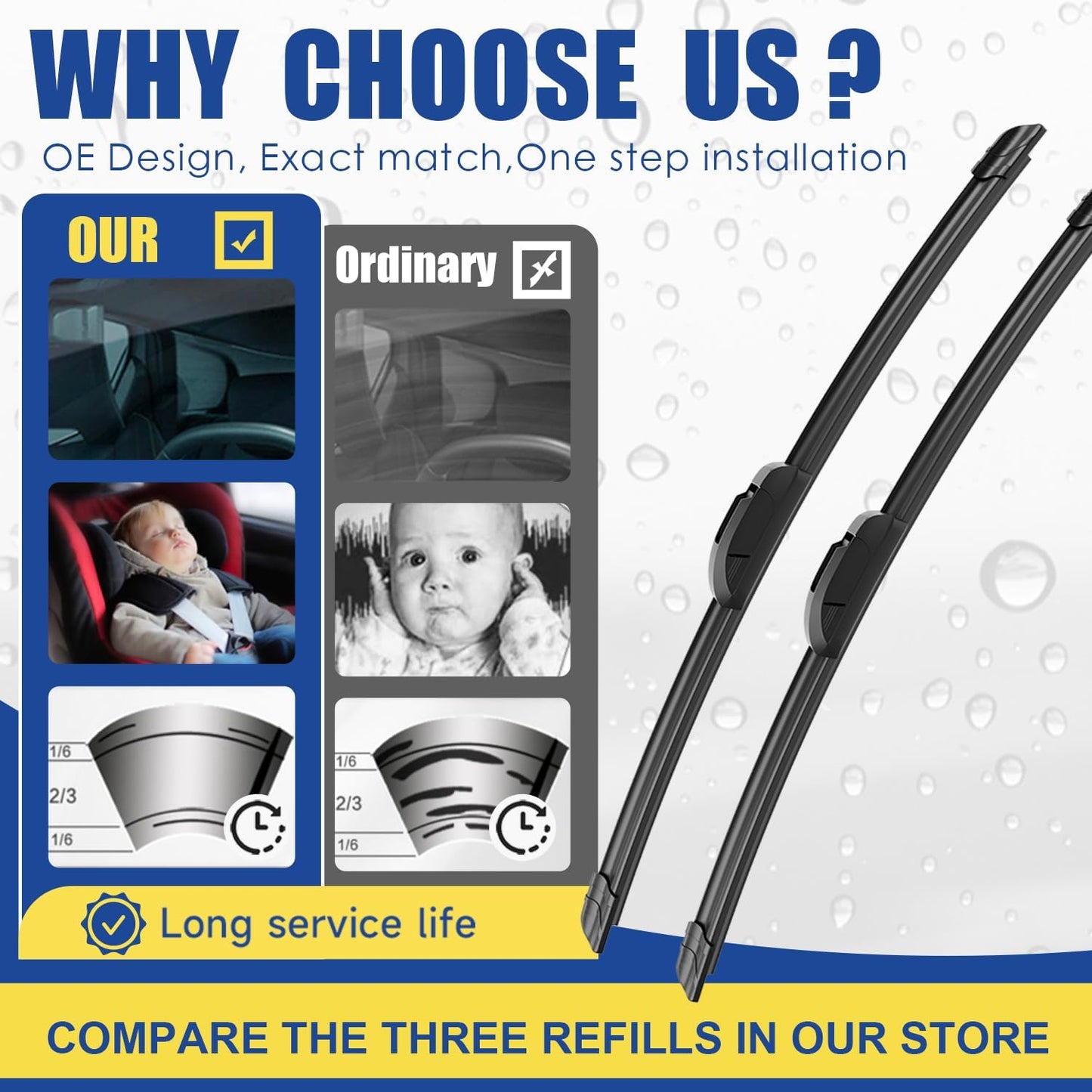 3 wipers Replacement For 2014 2015 2016 2017 2018 2019 2020 2021 Jeep Cherokee Original Equipment Windshield Wiper Blades Set 26"+18"+14" (Set of 3) U/J HOOK