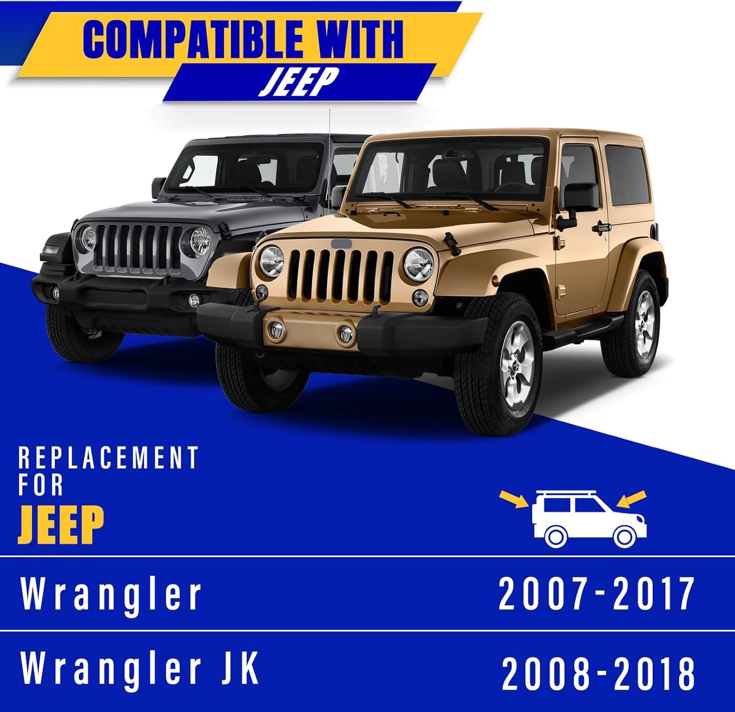 3 wipers Replacement for 2007-2017 Jeep Wrangler/2008-2018 Jeep Wrangler JK, Windshield Wiper Blades Original Equipment Replacement - 15"/15"/13" (Set of 3) U/J HOOK
