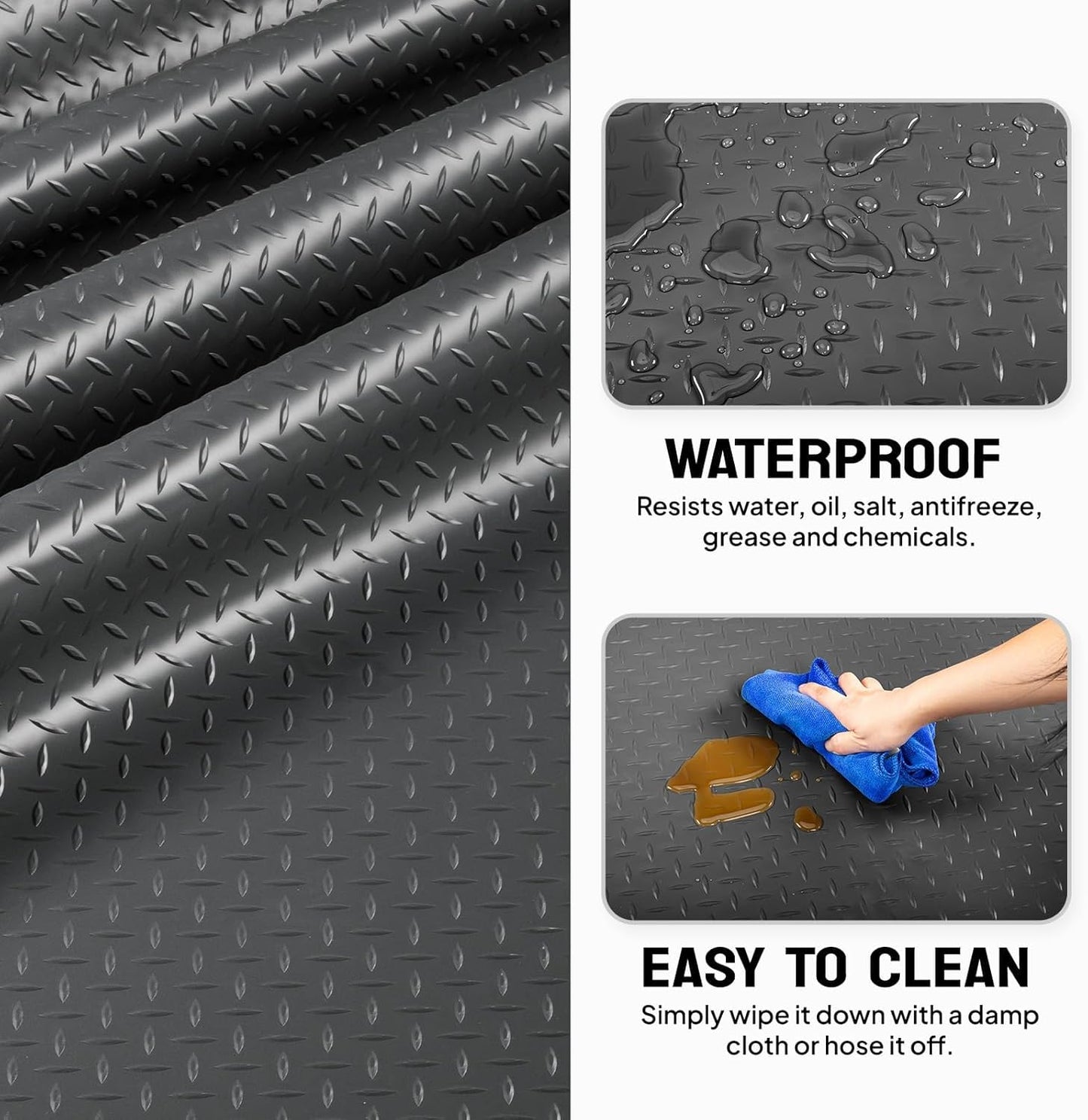 TUFFIOM 5 x 10 FT Garage Floor Mat, Thickened Diamond Plate PVC Garage Mats Flooring Roll for Under Car, Garage Parking Mats for SUVs, Golf Cart, Sports Car