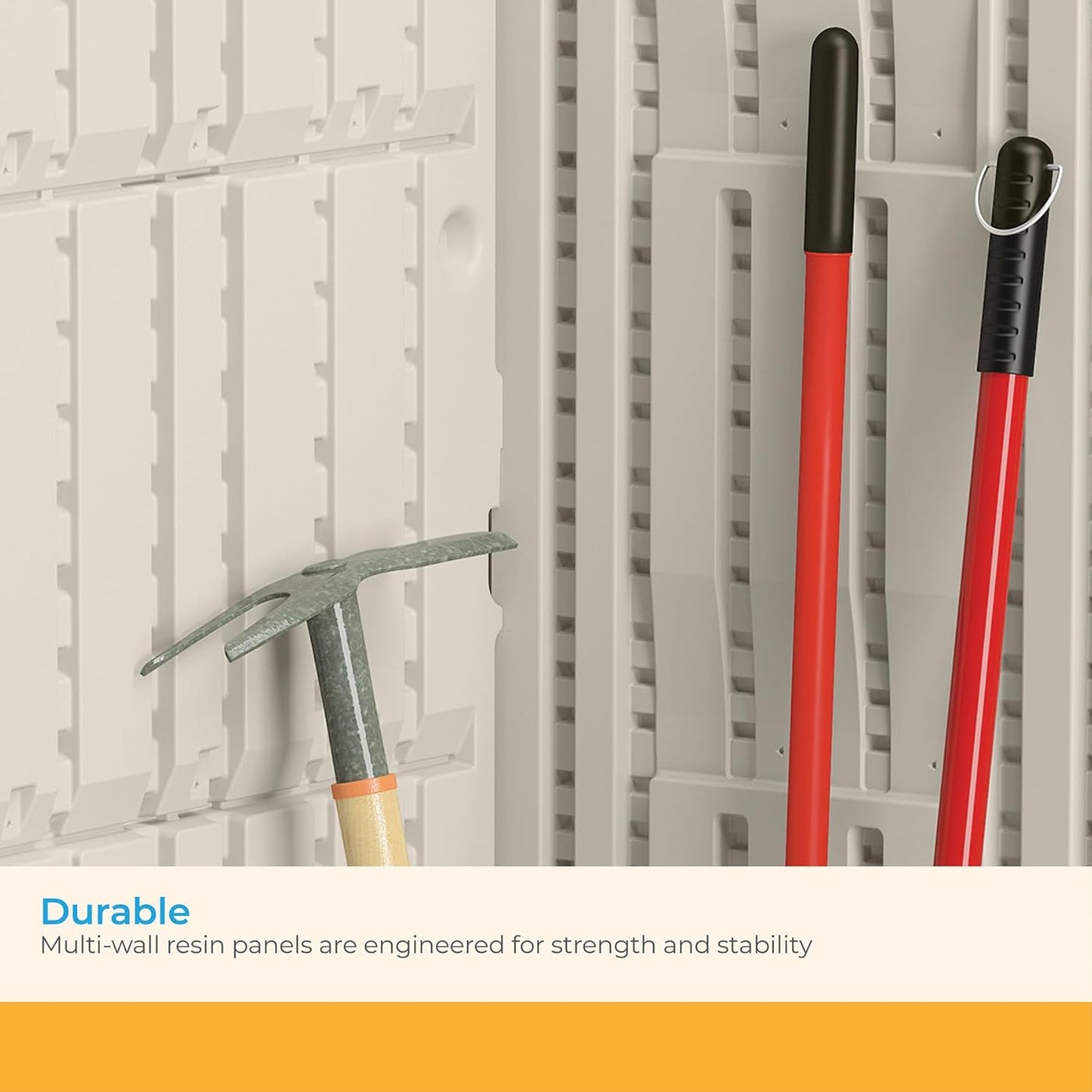 Suncast Vertical Outdoor Storage Shed with Reinforced Floor, Lockable Double Doors, All-Weather Construction, and Multi-Wall Panels, Vanilla, Made in the USA