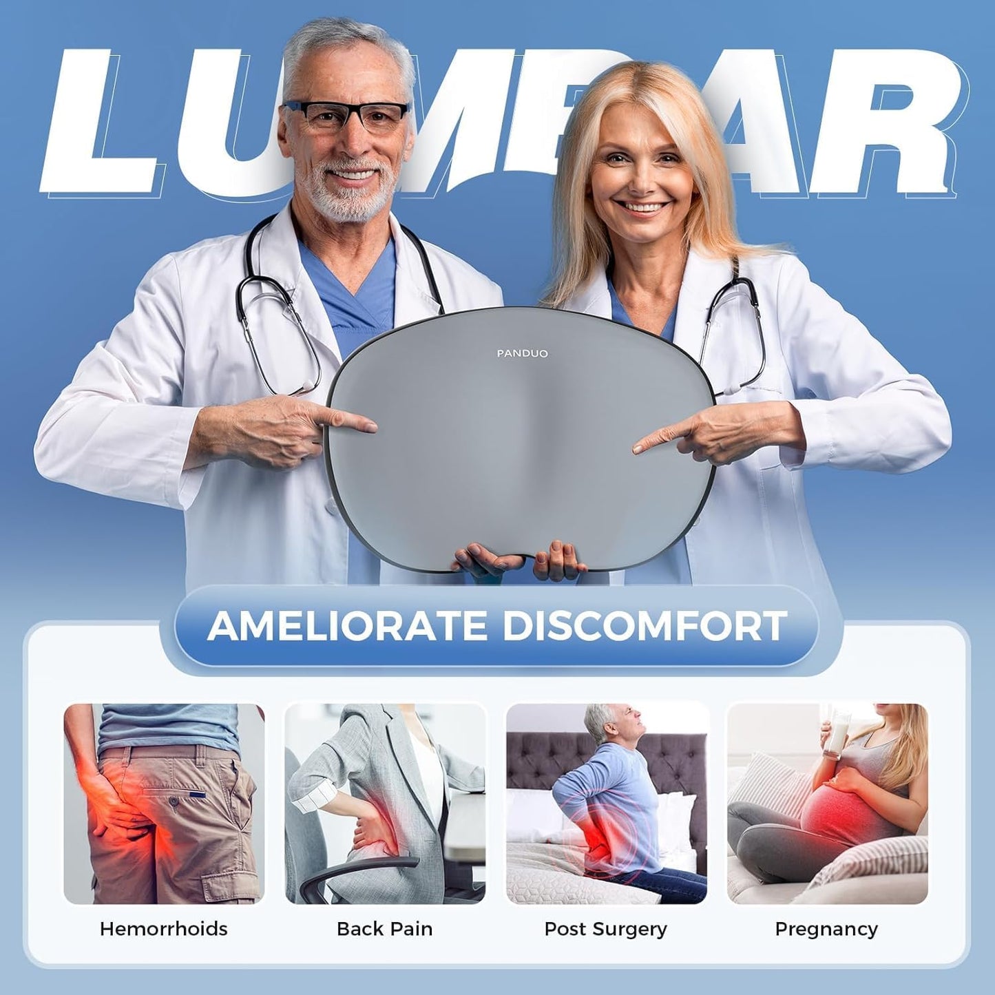 Lumbar Support Pillow for Office Chair, Memory Foam Lumbar Pillow for Lower Back Pain Relief (Grey