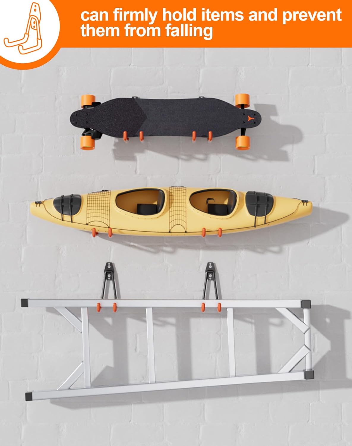 QcoQce 11 Pack Garage Hooks Heavy Duty with 2 Extension Cord Straps,Garage Storage Hooks, Wall Mount Hooks, Garage Organization and Tool Hangers for Bike, Ladder, Ropes and Garden Tools(Orange)