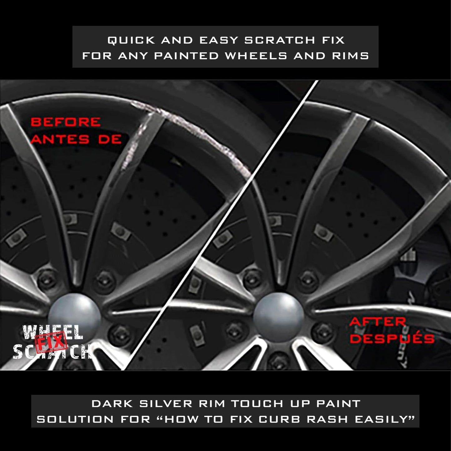 Dark Silver Rim Touch Up Paint Kit, Car Wheel Scratch Repair Kit, Wheel Touch Up Paint Pen, curb rim repair kit, curb rash repair kit, Universal Rim Alloy Wheel Paint Dark Silver (Dark Silver)