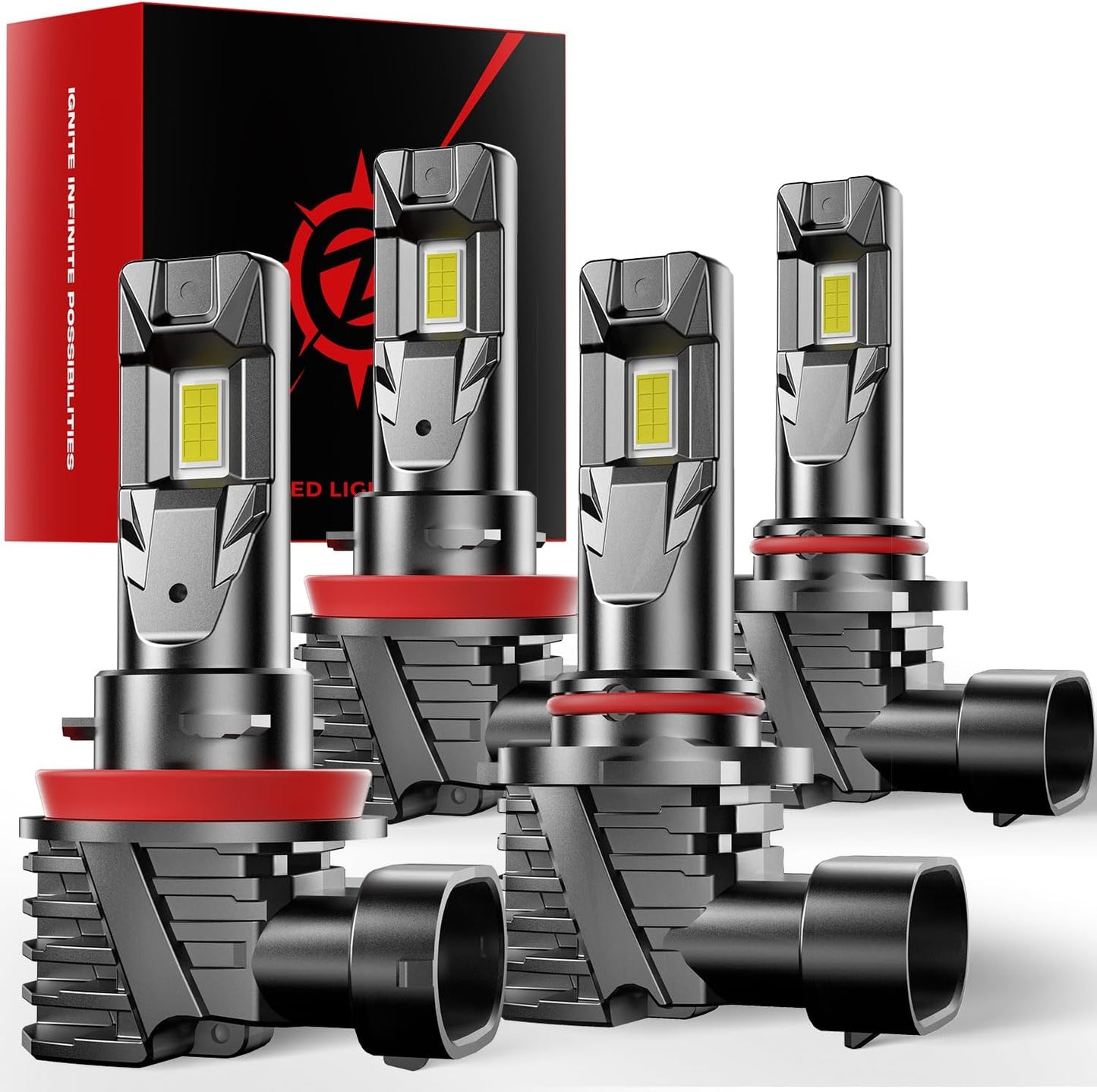 [2025 Upgrade] 90-05/HB3 H11/H8/H9 LED Bulbs Combo, [Brighter & Wider] 80000LM 800% Brighter Real 1:1 Mini Size Design,120W Fanless Light Bulbs, 6000k Cool White, Plug and Play，Pack of 4