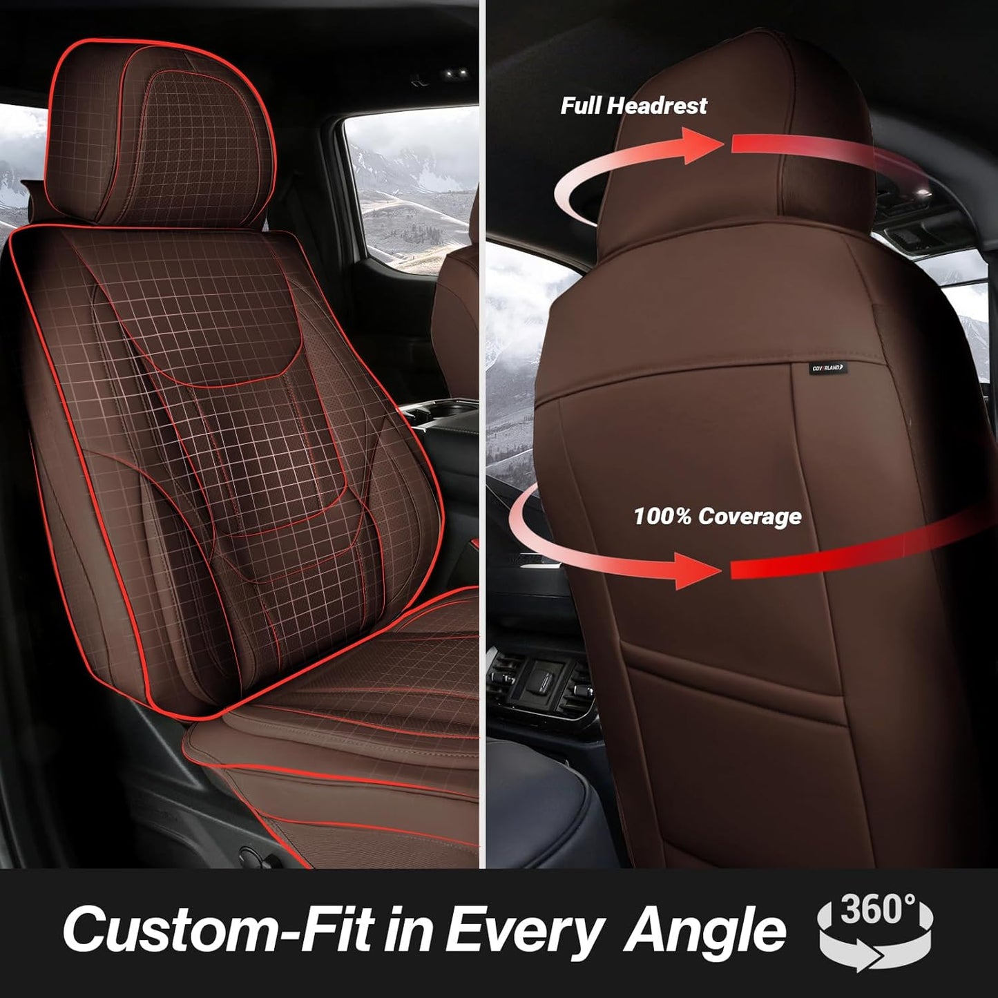 Coverland Custom Car Seat Covers Compatible with 2001-2014 Silverado 2500HD Extended Cab - Premium Leather Non-Slip Waterproof Custom Interior Protector Full Set-Dark Brown [See Size Chart-Size X140]