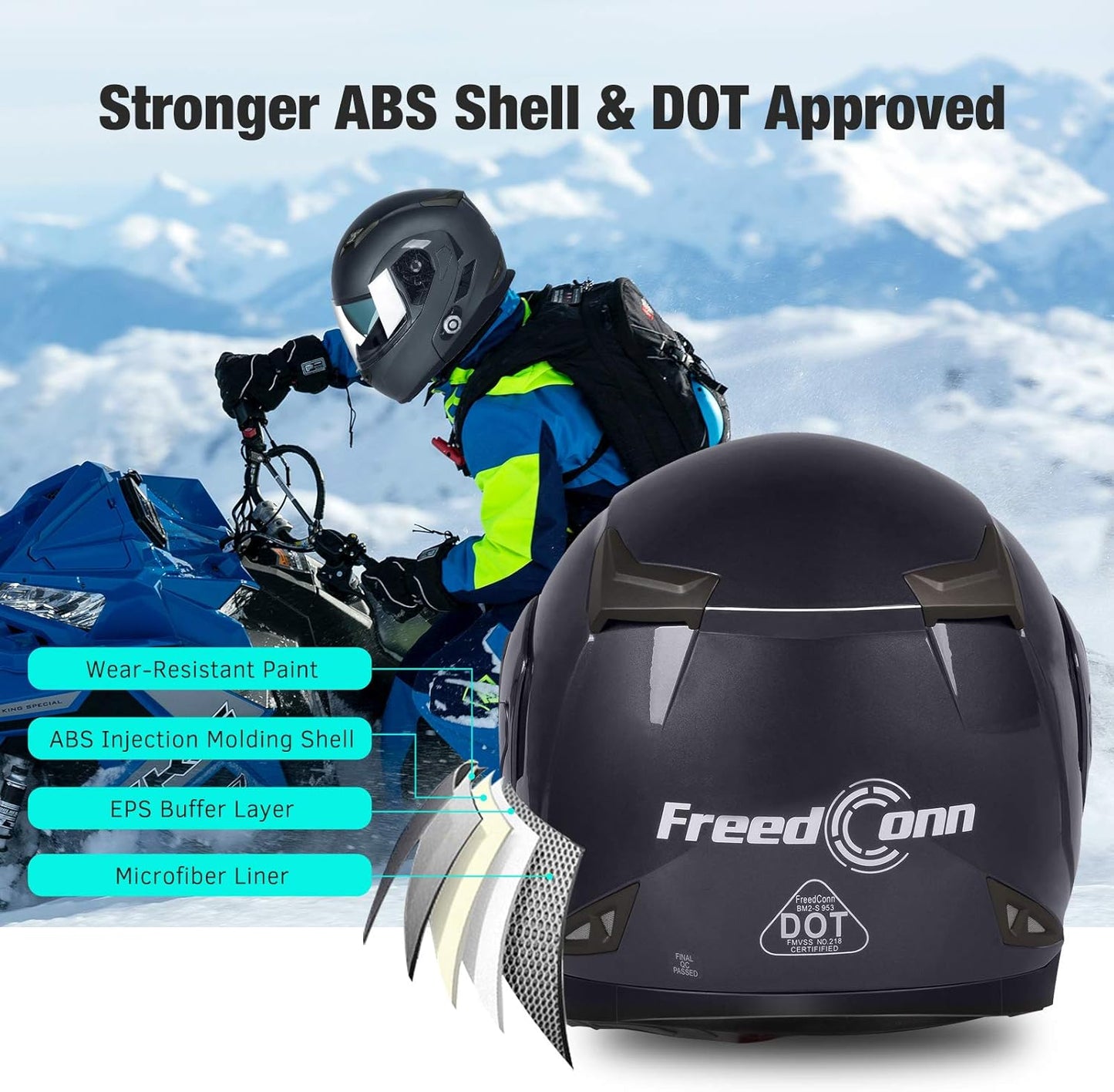FreedConn BM2-S Bluetooth Motorcycle Helmet, Flip-Up Modular Motorbike Helmet, 500M Connectivity for 2-3 Riders, Voice Dial, Hands-Free Call, MP3, FM, DOT Certified ( Medium, Gray)