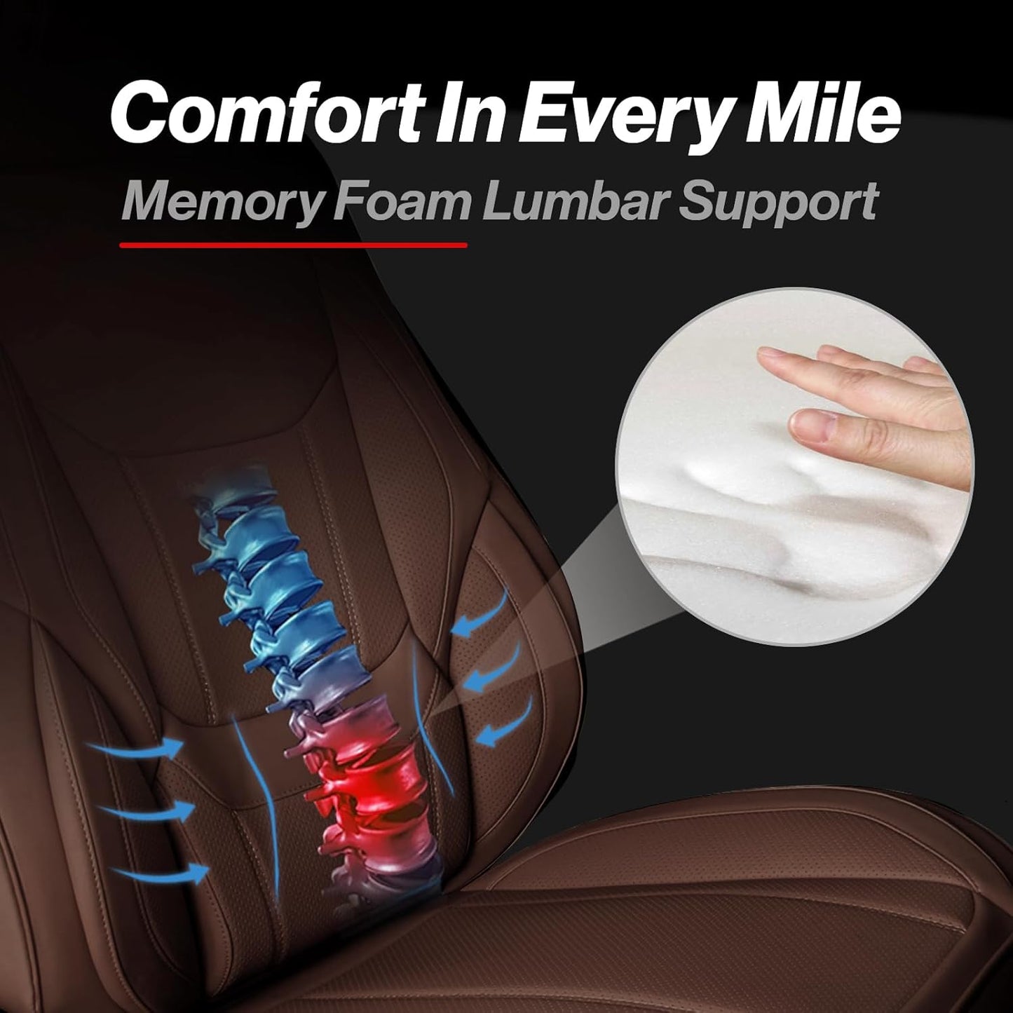 Coverland Custom Car Seat Covers Compatible with Ram 2500 Crew Cab - Premium Leather Non-Slip Memory Foam Waterproof Cover Custom Fit Interior Protector Full Set-Dark Brown [See Size Chart-Size X141]