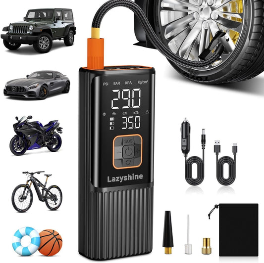 Tire Inflator Portable Air Compressor - Air Pump for Car Tires Dual Mode 9000mAh & 12V DC, 150PSI Electric Bike Tire Pump with Pressure Gauge for Bicycle Motorcycle Ball, Gifts for Car Owner