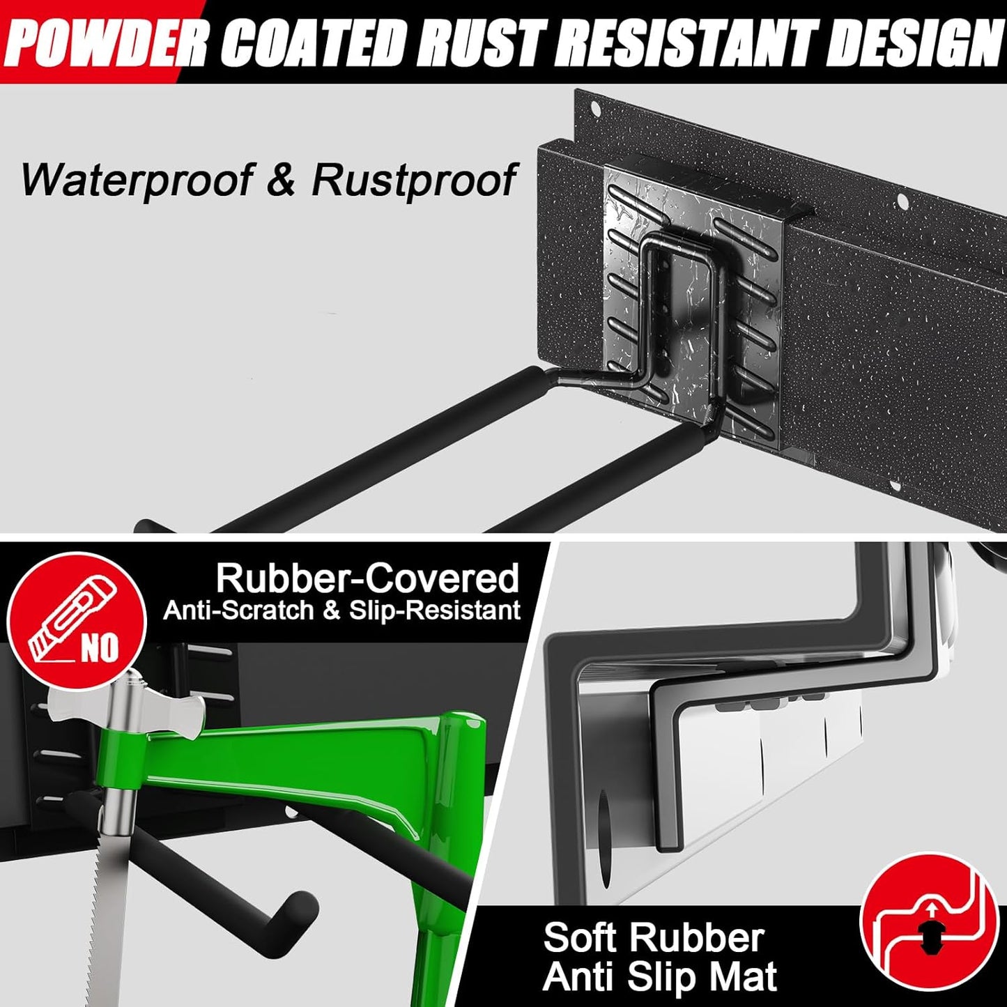 48 Inches Garage Organization,Wall Mount Garden Tool Organizer,660lbs Adjustable Heavy Duty Metal Hanging Hooks, Garden Tool Hangers Storage Rack for Garage, Yard, and Shed (3 Racks, 9 Hooks)